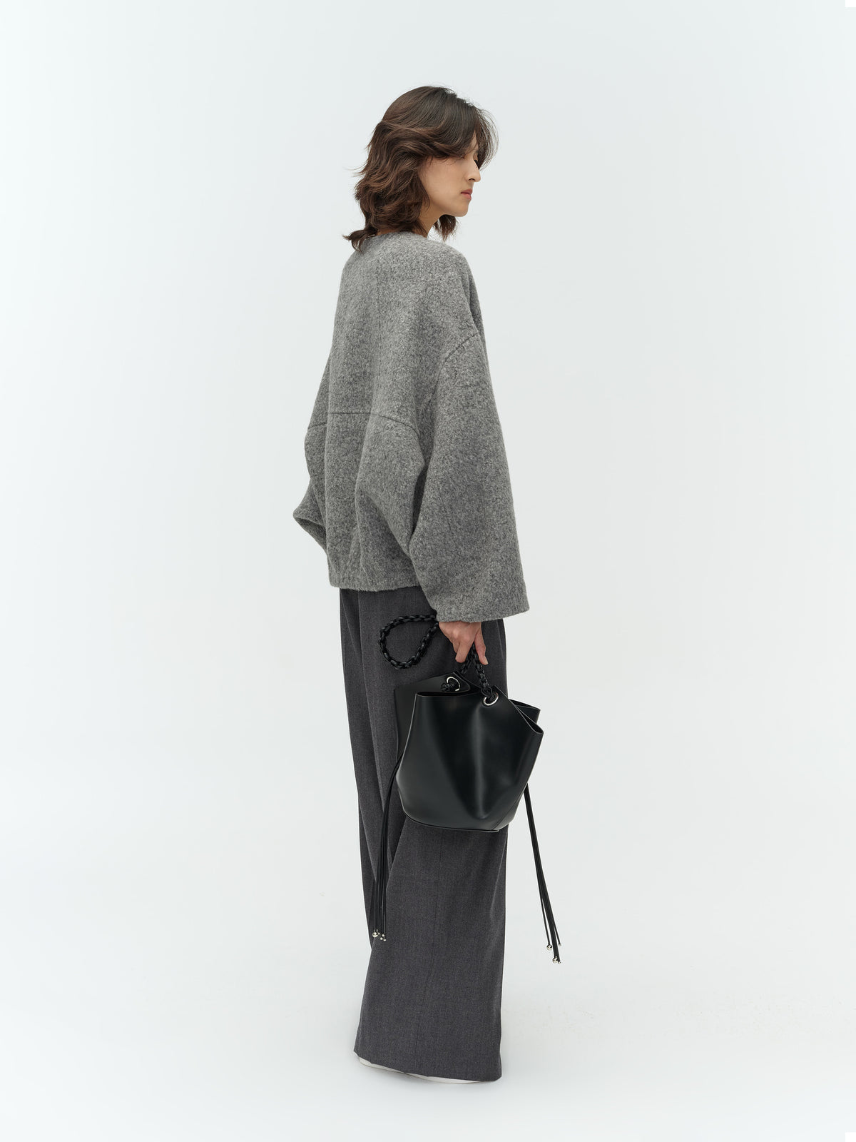 Drawstring Wool Cropped Coat