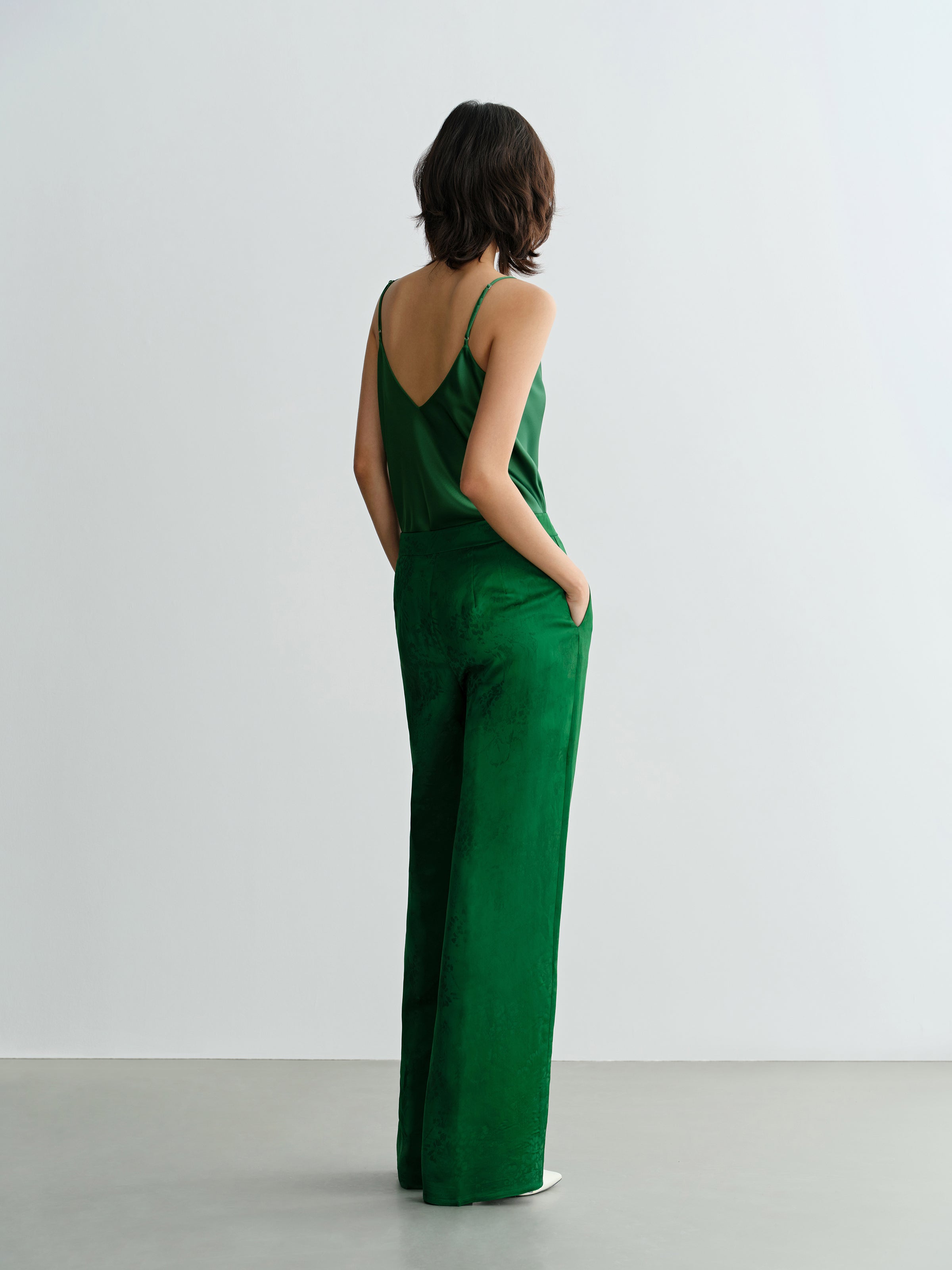 Green Acetate V-Neck Draped Neckline Camisole