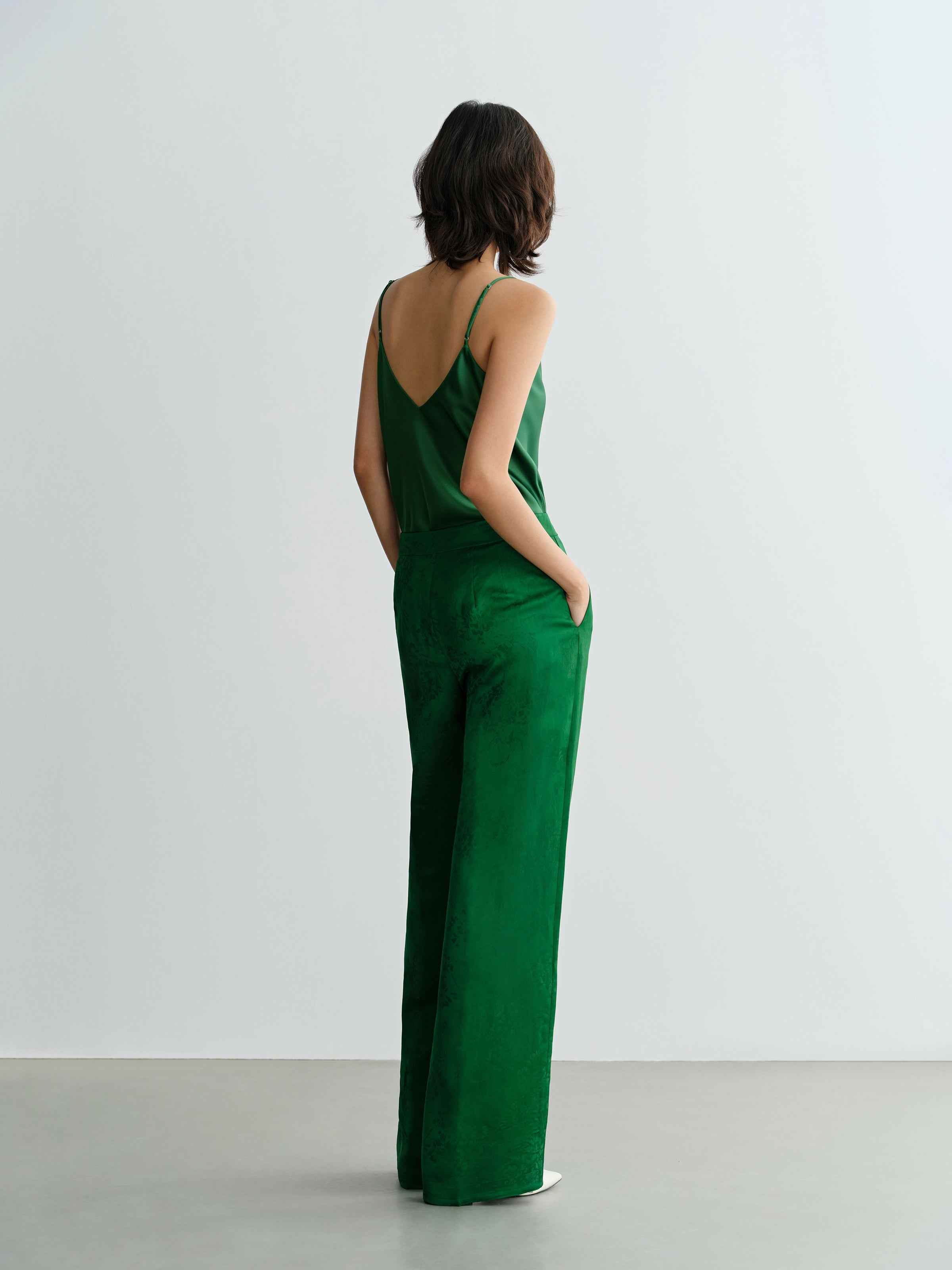 Green Acetate V-Neck Draped Neckline Camisole