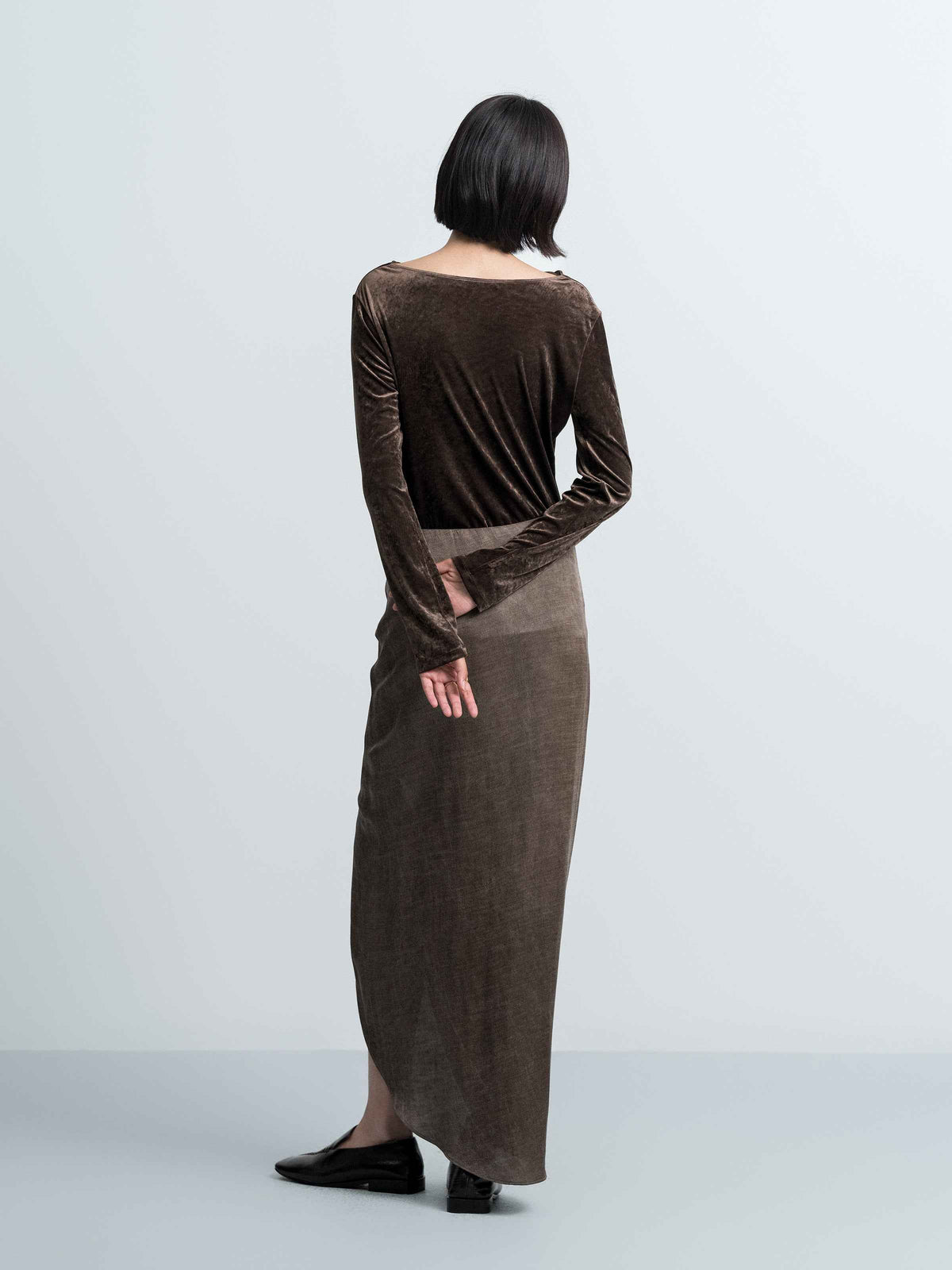 Asymmetrical Pinched‑pleat Midi Skirt