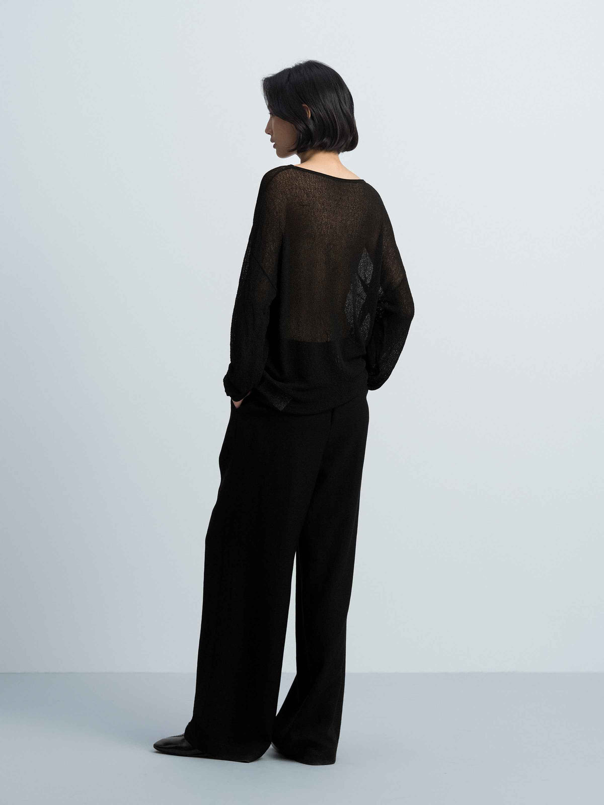 Black Italian Viscose Boat Neck Floral Knit Pullover