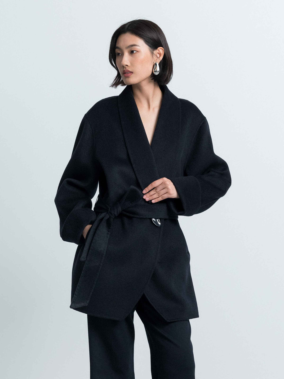 Shawl‑Collar Mid‑Length Overcoat