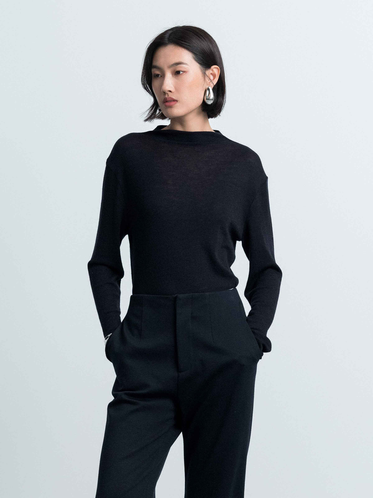 Long‑Sleeve Tie‑Detail Base Top