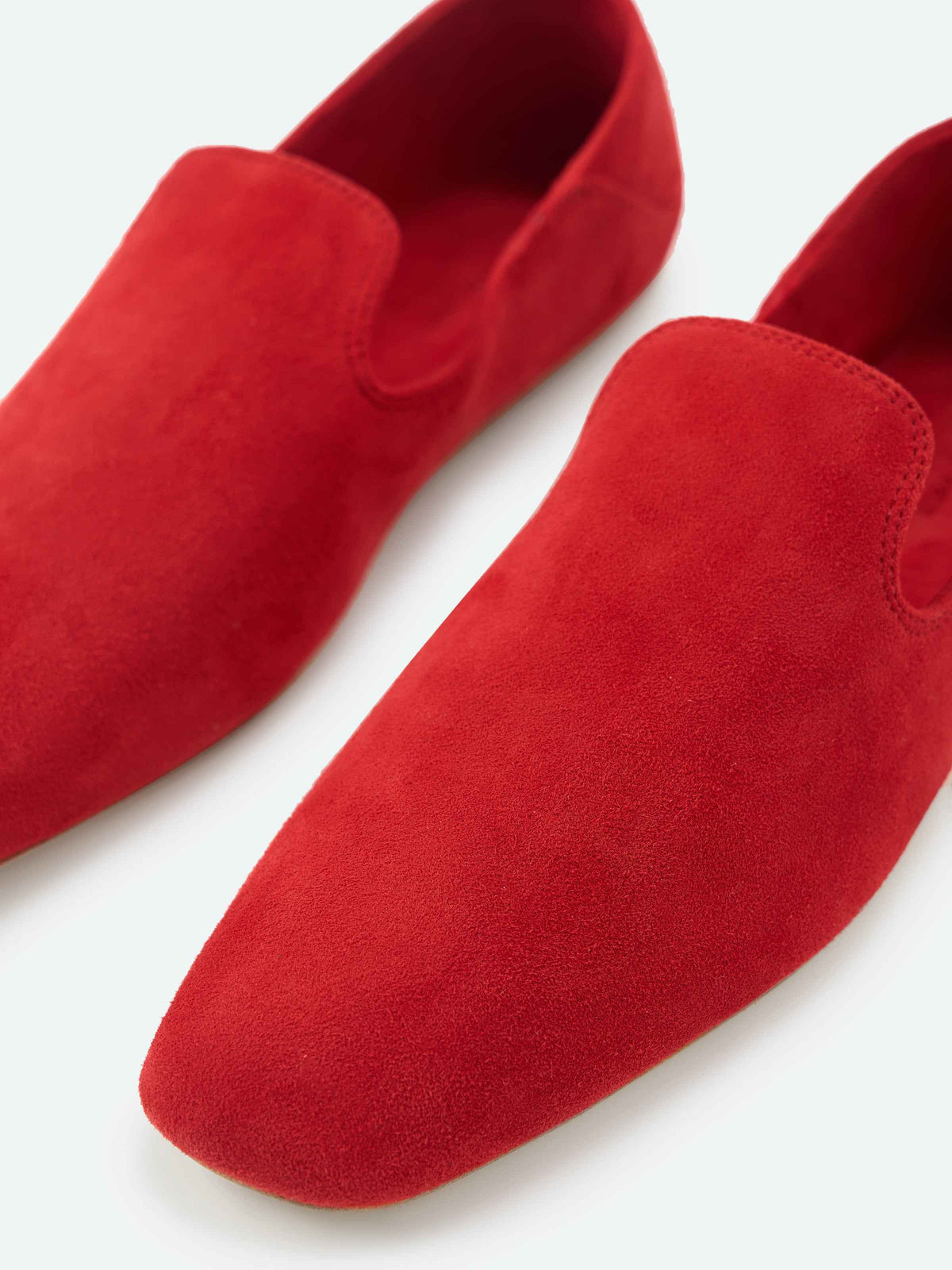 Bright Red Suede Goatskin U-Cut Square Toe Loafer Flats