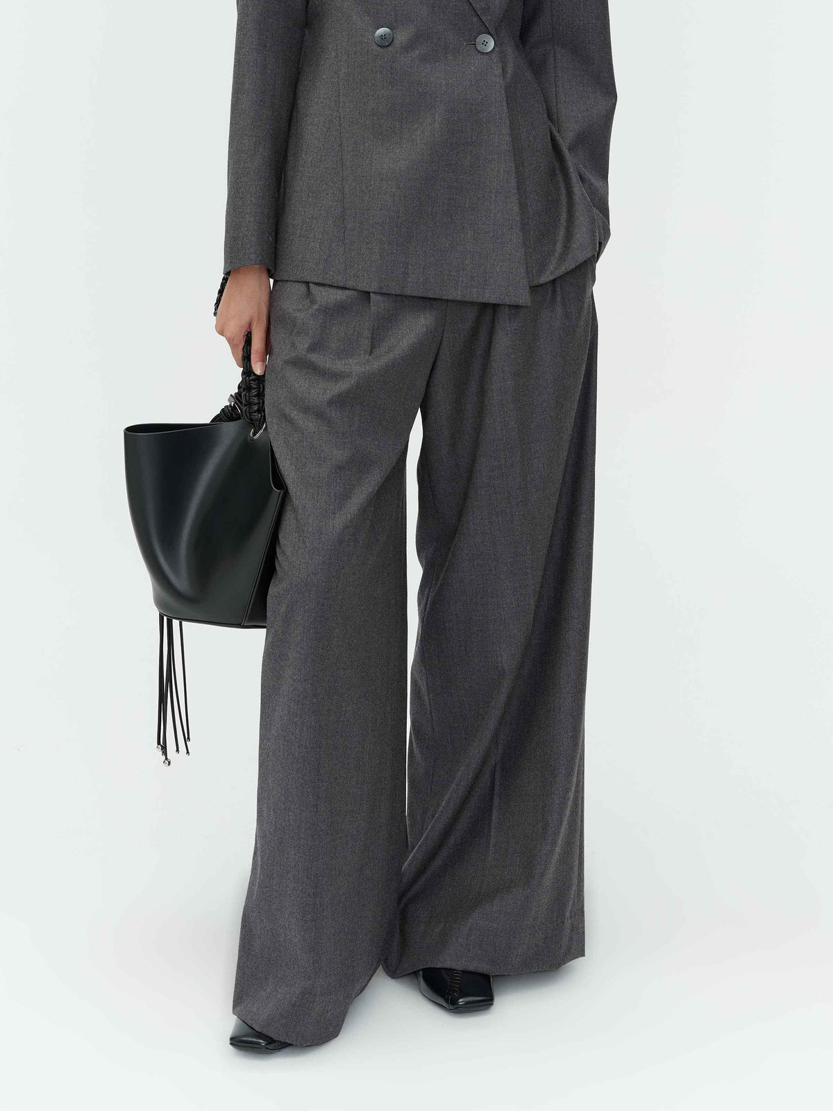Worsted Wool Wide Leg Trousers