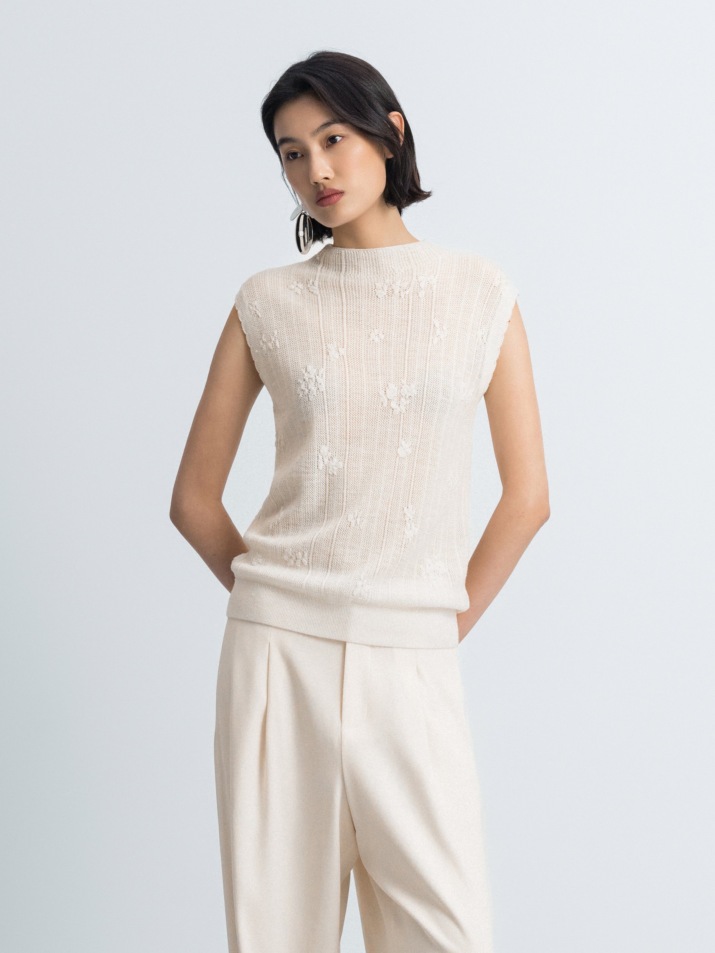 Off White Basolan Wool High Neck Fitted Knit Sweater