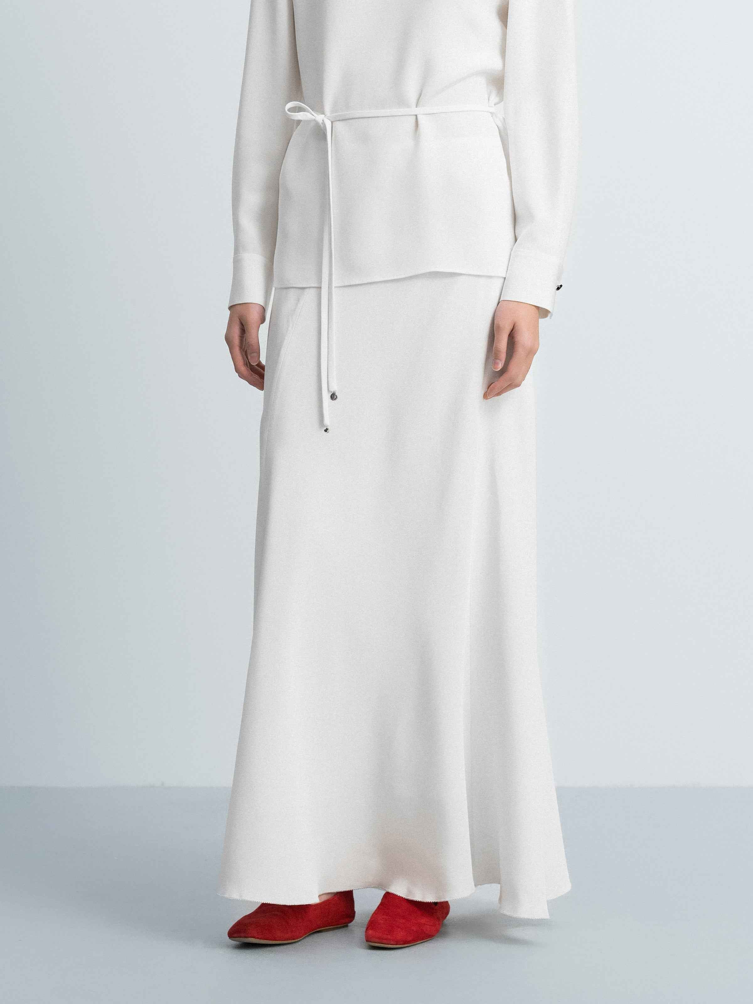Cream White Mulberry Silk A-Line Fishtail Long Skirt