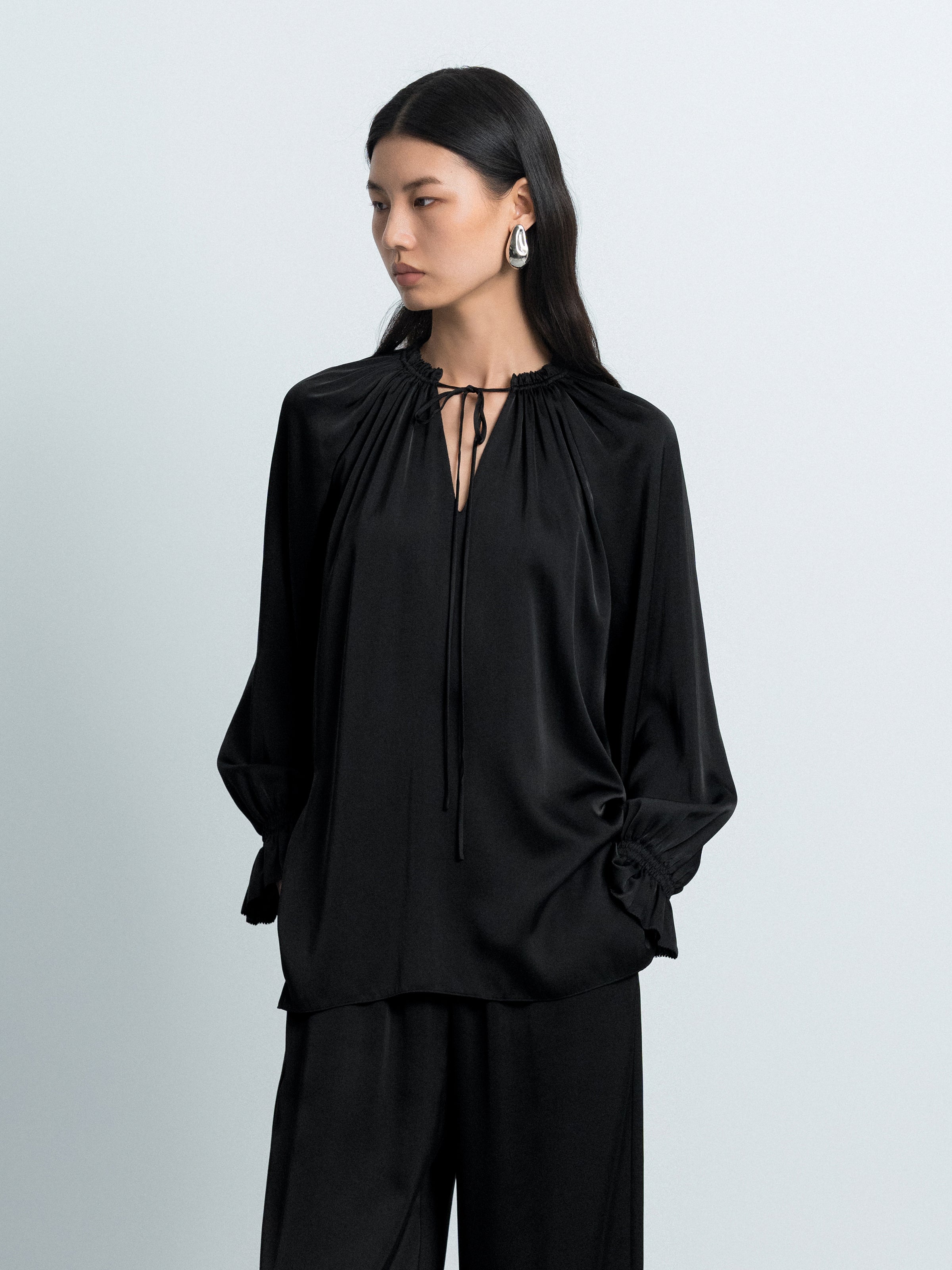 V-Neck Top with Elbow Sleeves