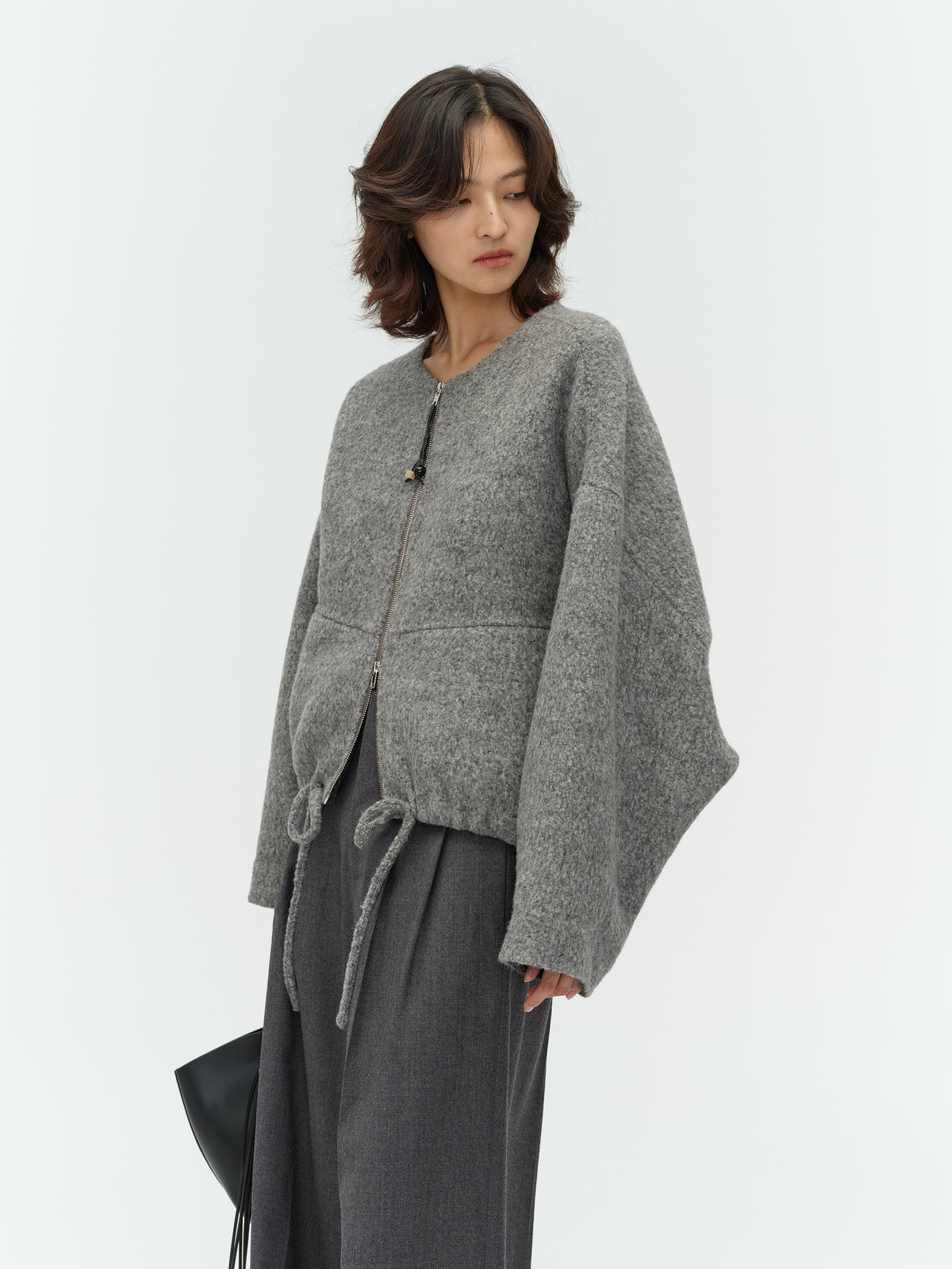 Drawstring Wool Cropped Coat