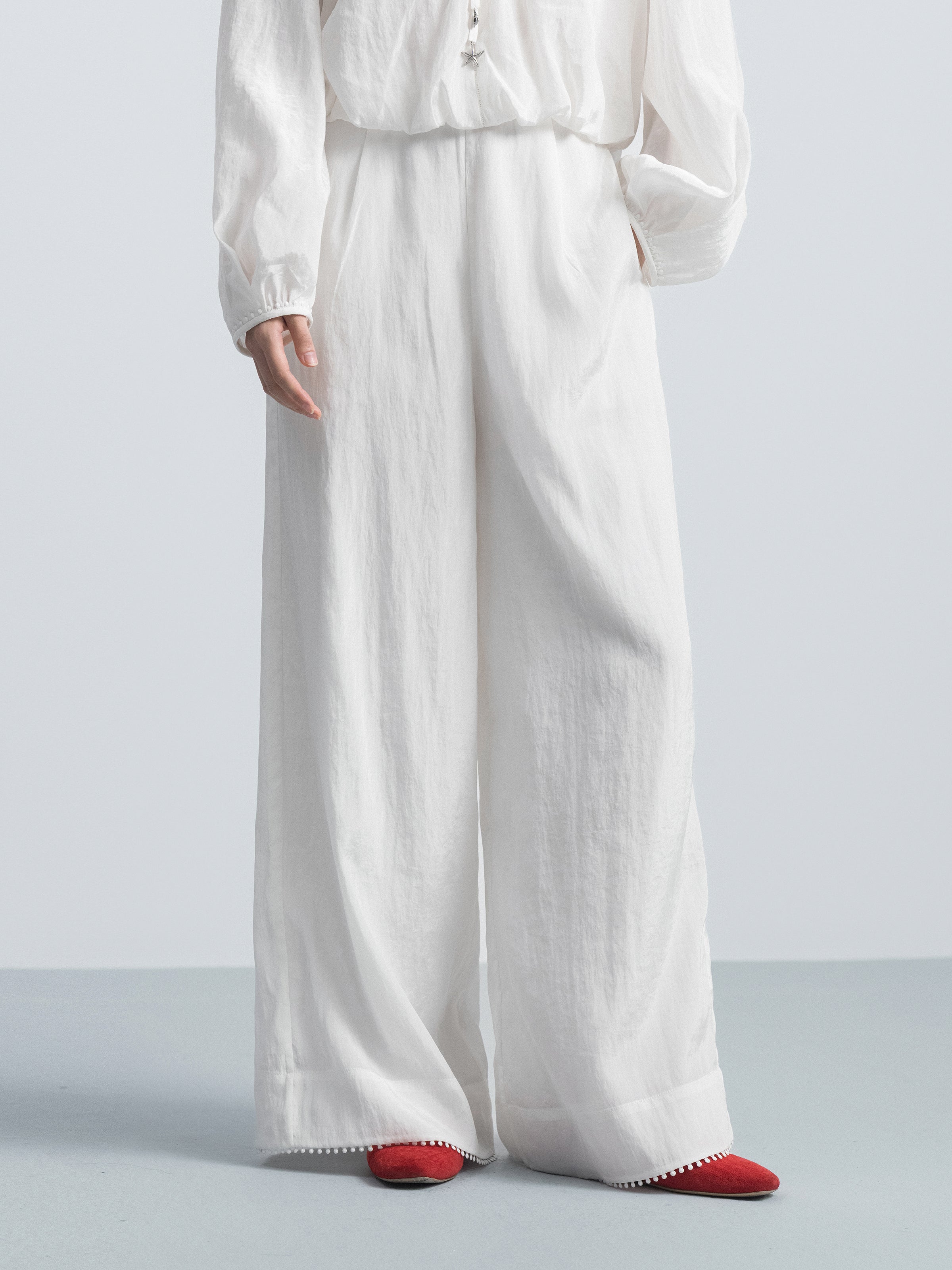 Off White Wide-Leg Pants