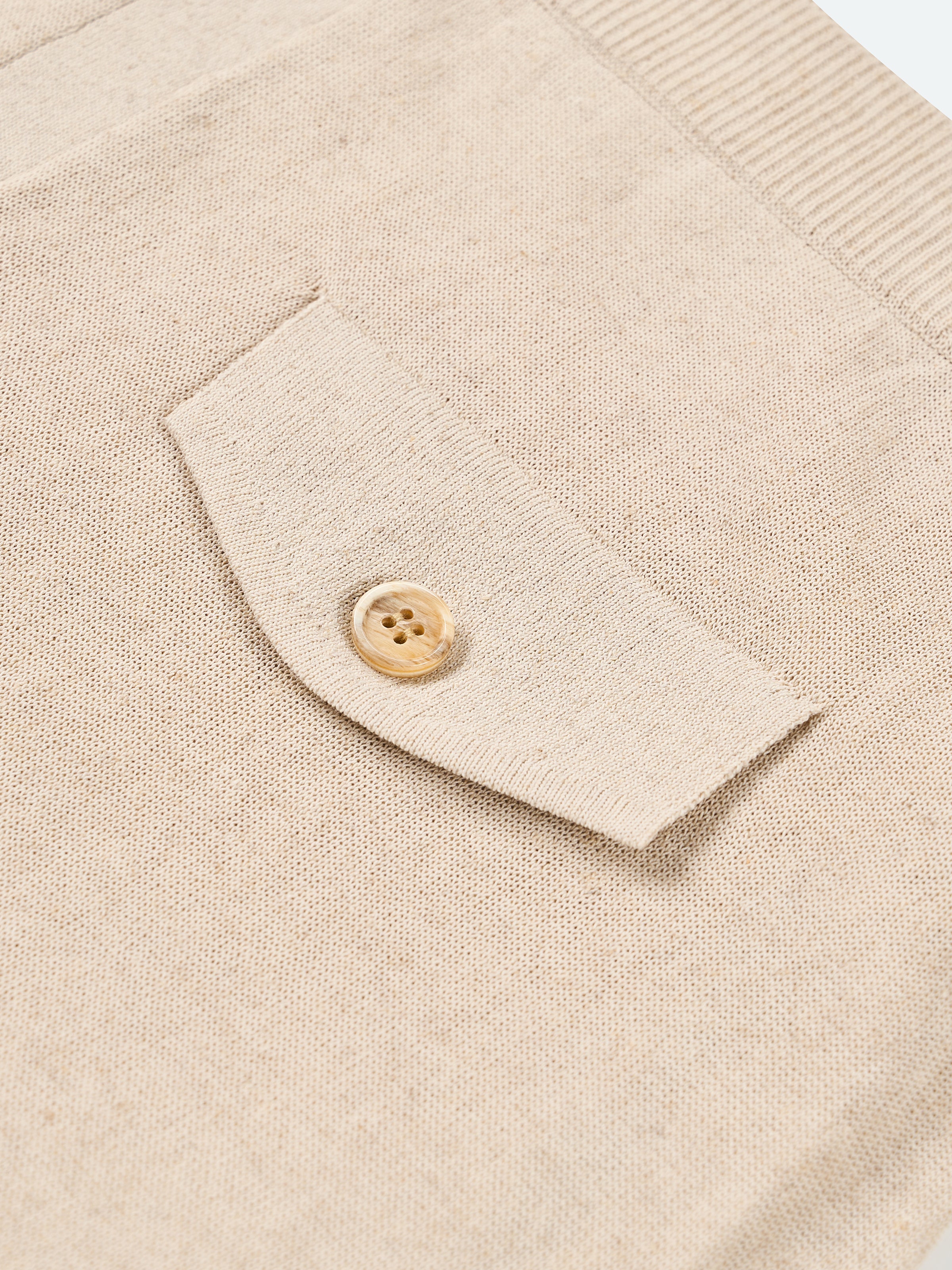Beige Cotton Linen Knit Straight Patch Pocket Midi Skirt