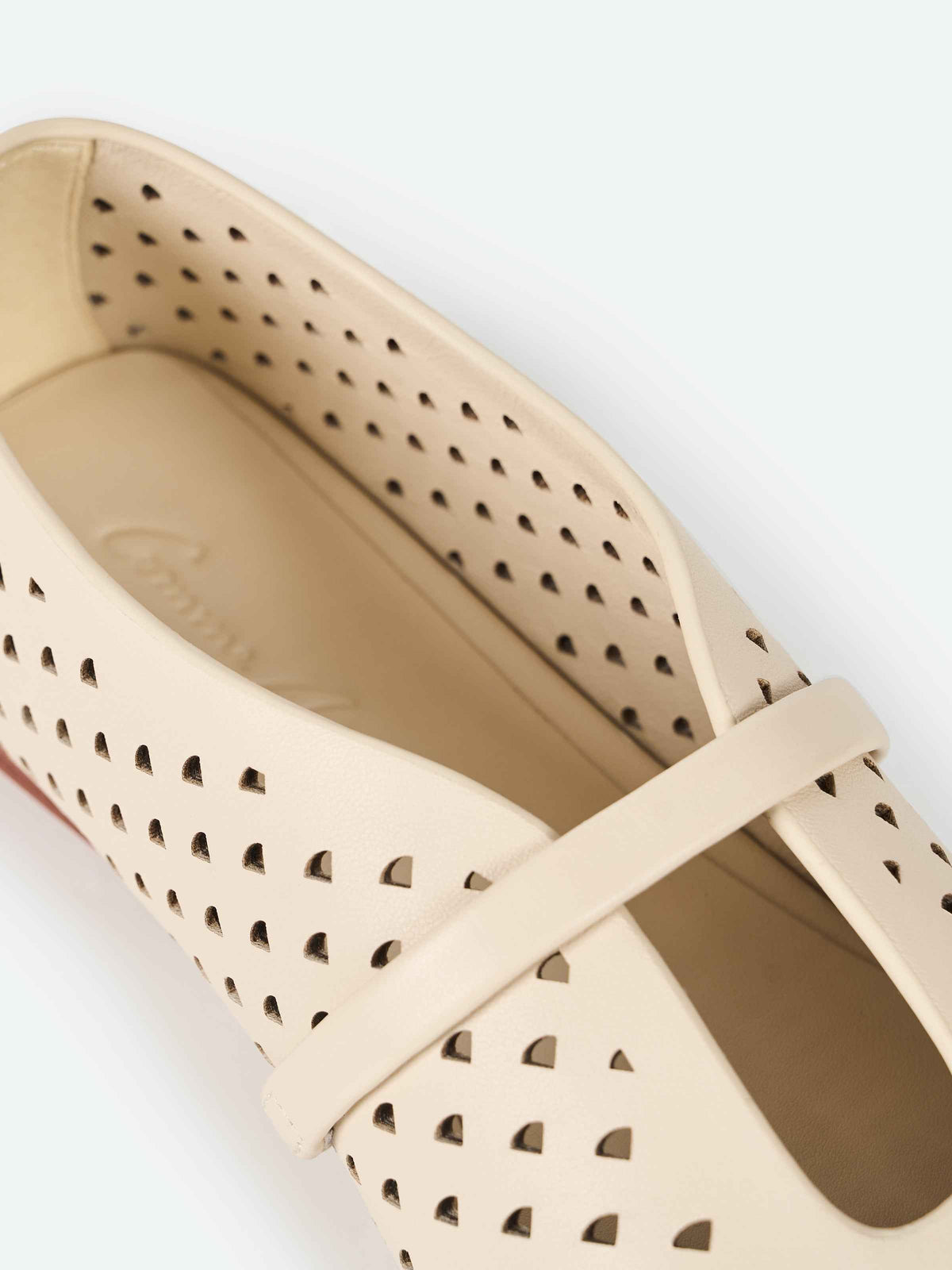 Cream White Cowhide Laser Perforation Square Toe Flat Shoes