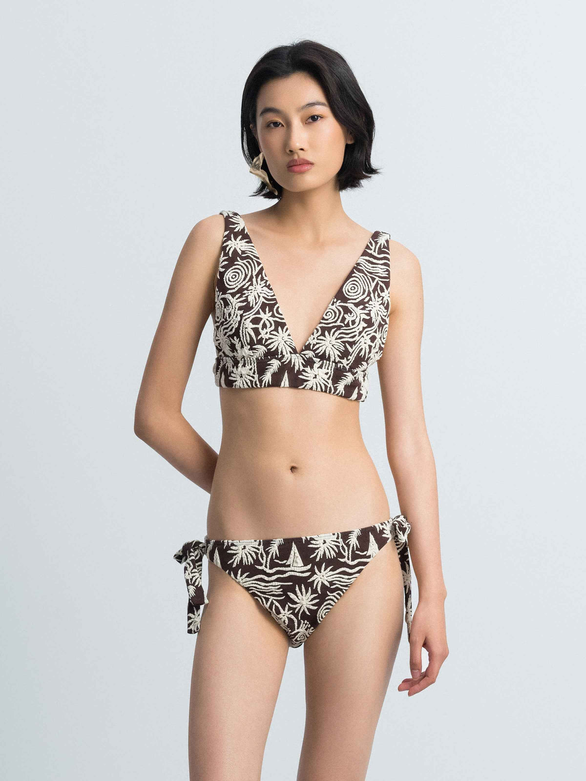 Pattern Swimwear V-Neck Triangle Cup Bikini Top