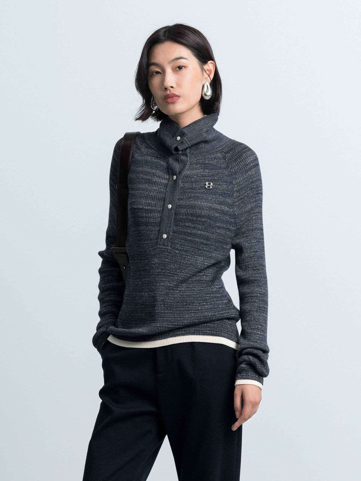 Heathered Lapel Knit Sweater