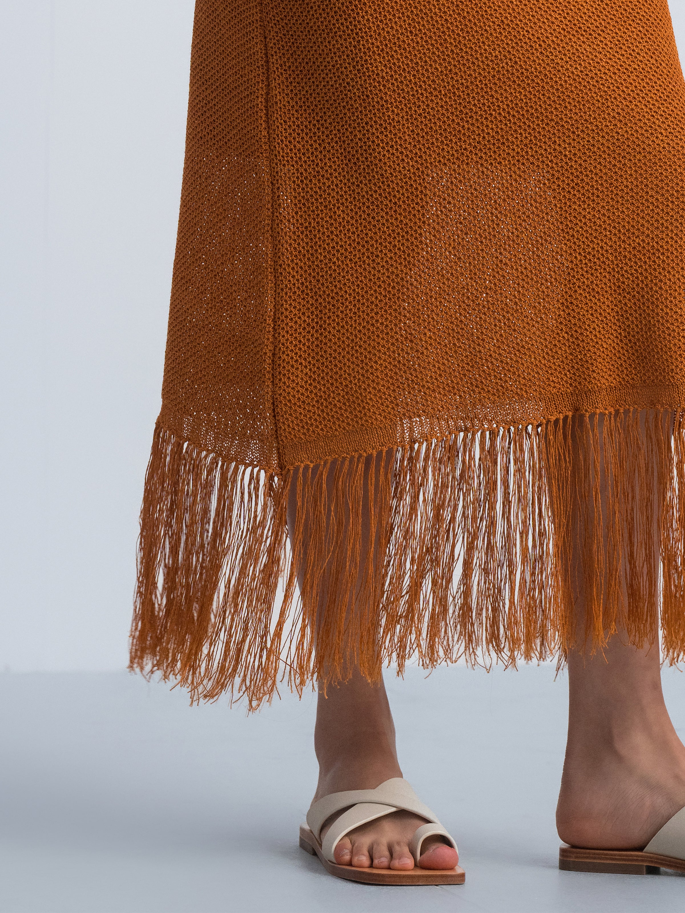 Orange Red Knitted Midi Skirt