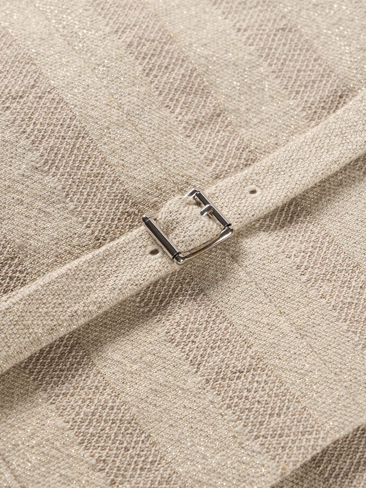 Beige Linen Cotton Striped V-Neck Triangular Hem Vest