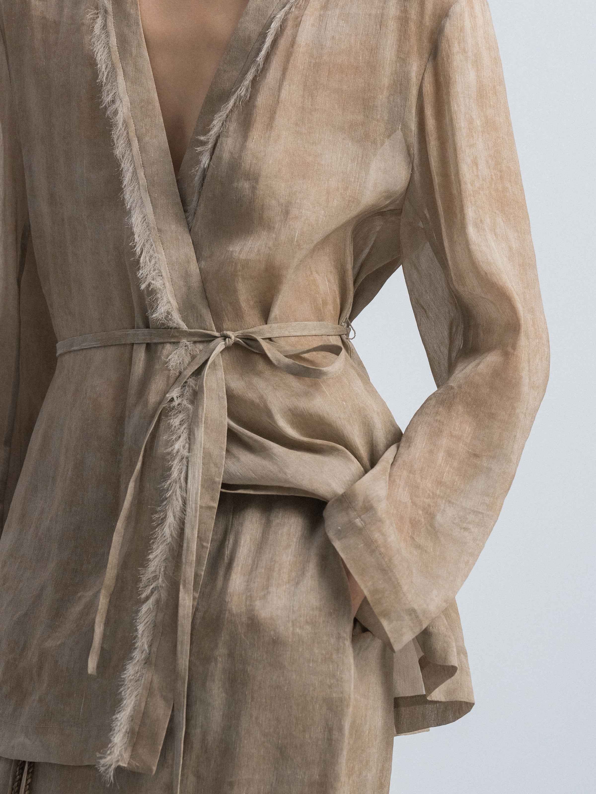 Light Khaki Tie Waist Blazer