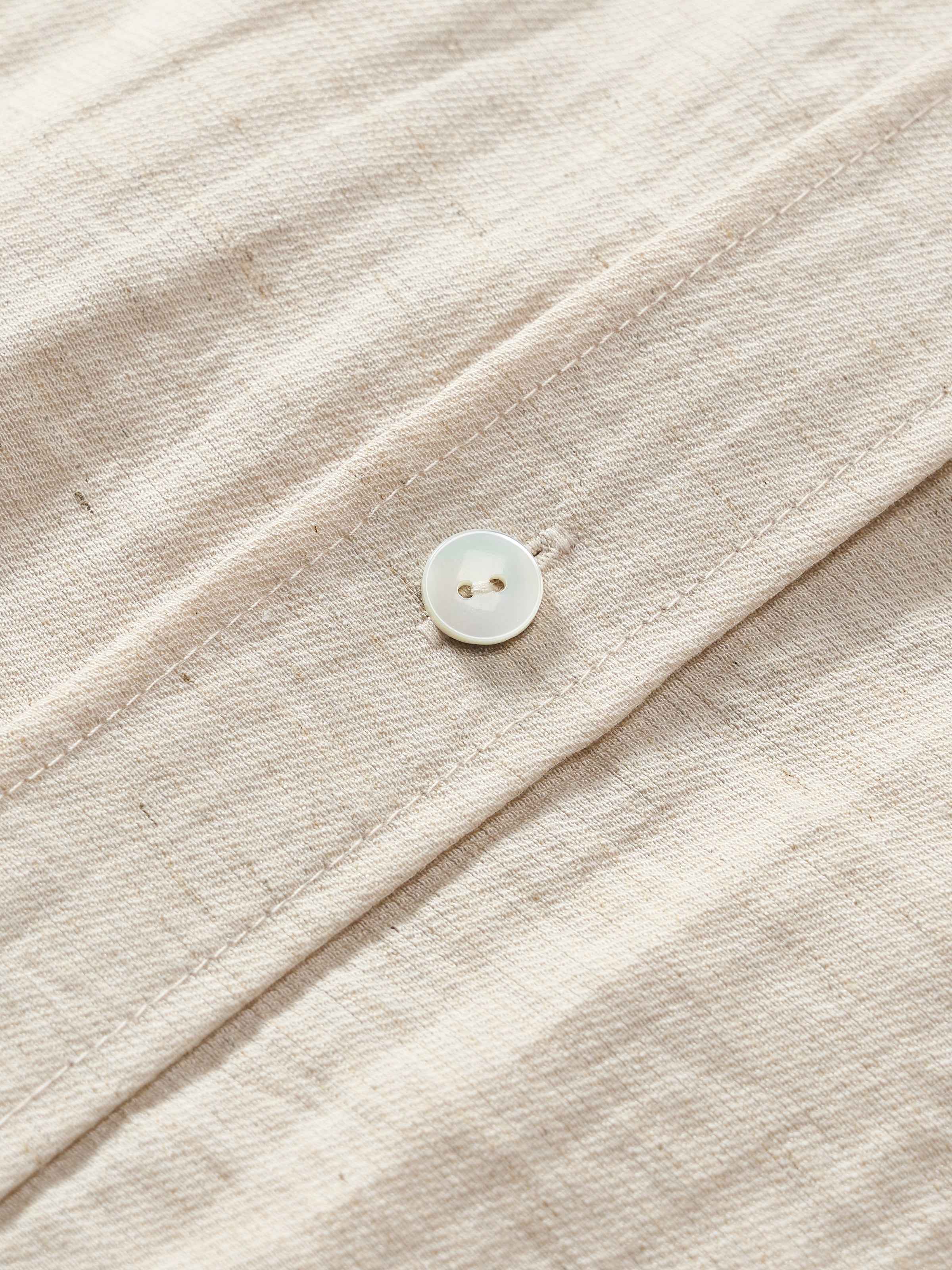 Cream White Linen Utility Pocket Straight Short-Sleeve Shirt