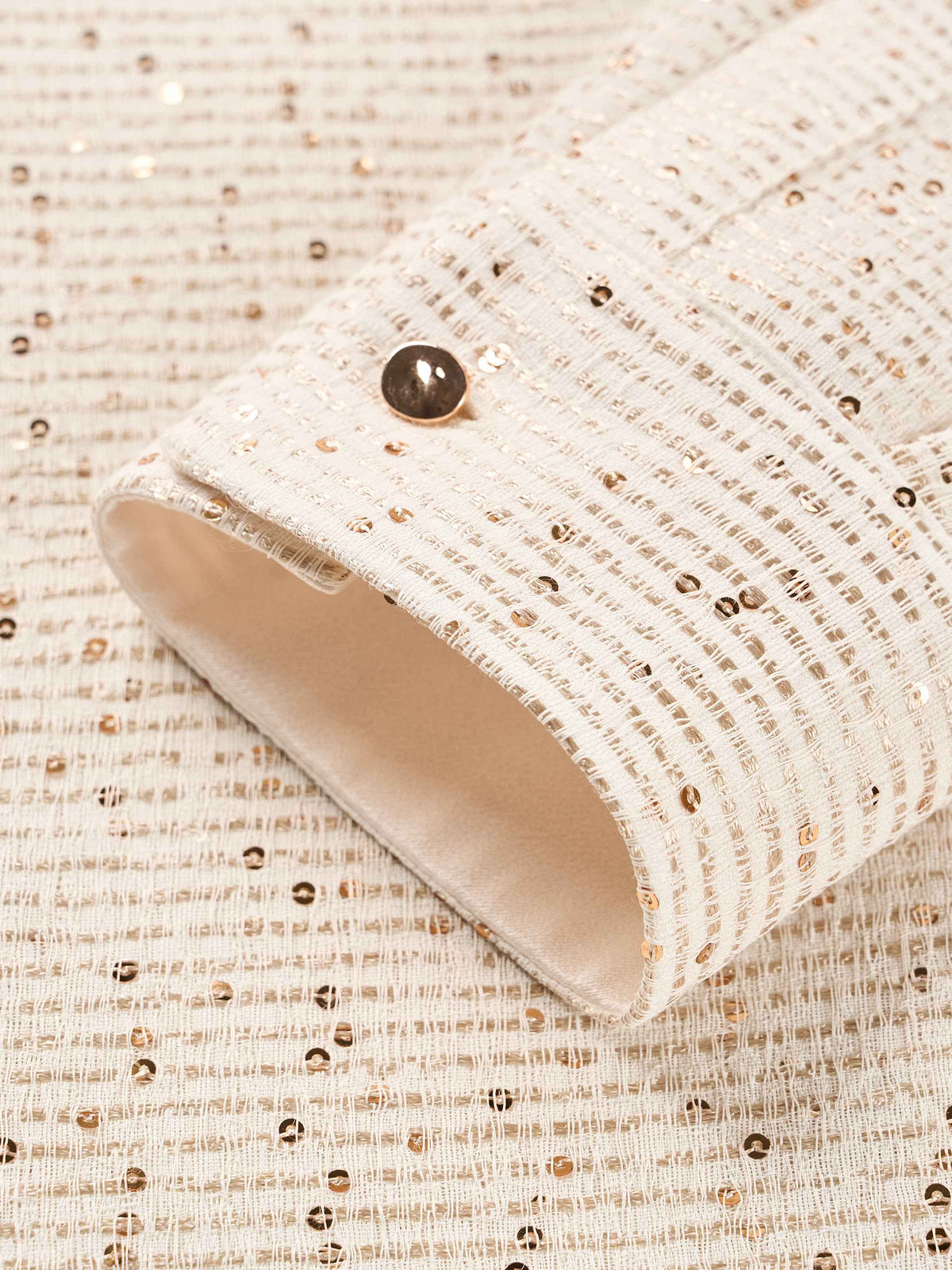 Beige Sequin Stripe Tailored Straight Long-Sleeve Shirt