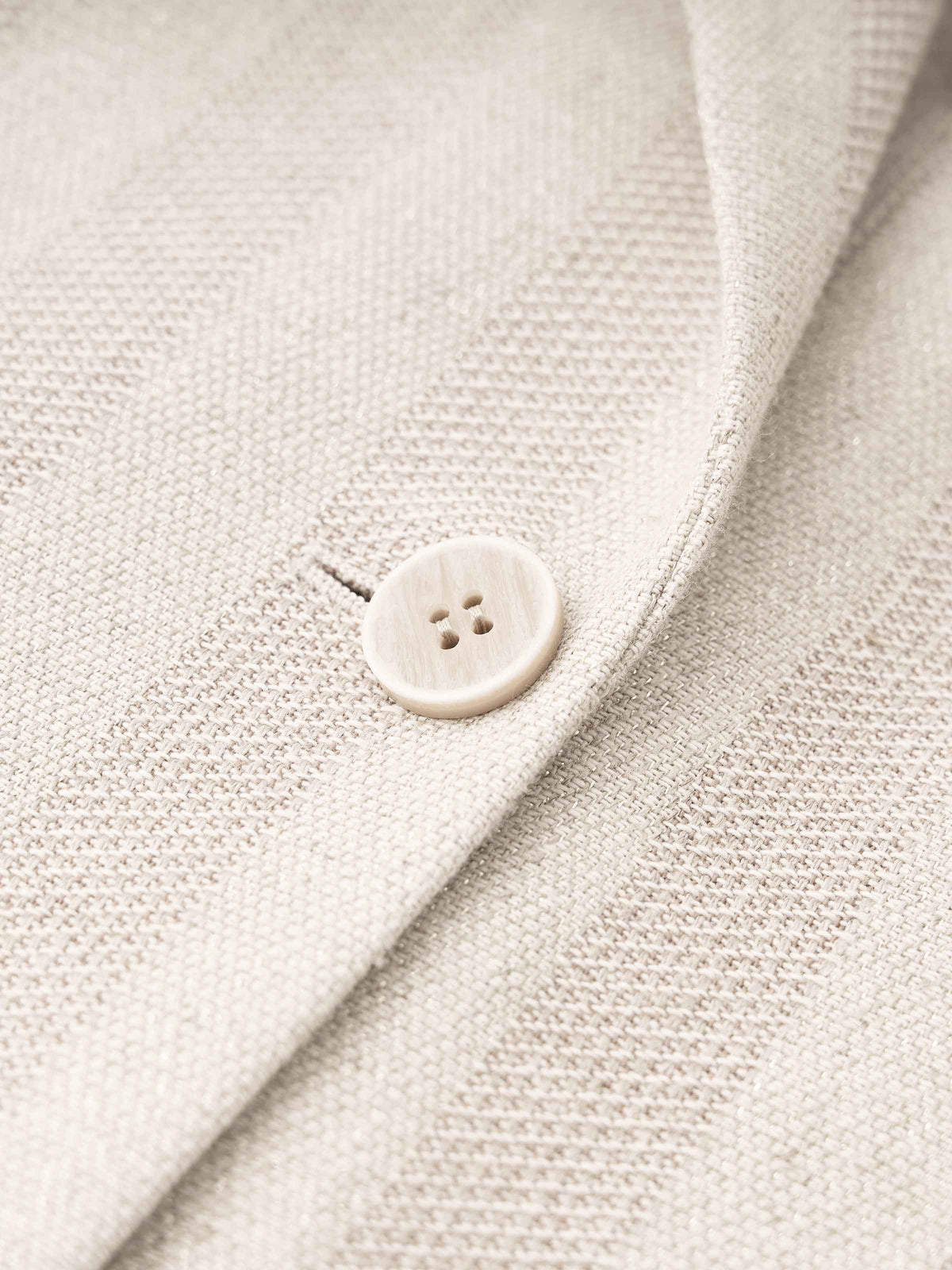 Beige Cotton Linen Peak Lapel Straight Blazer