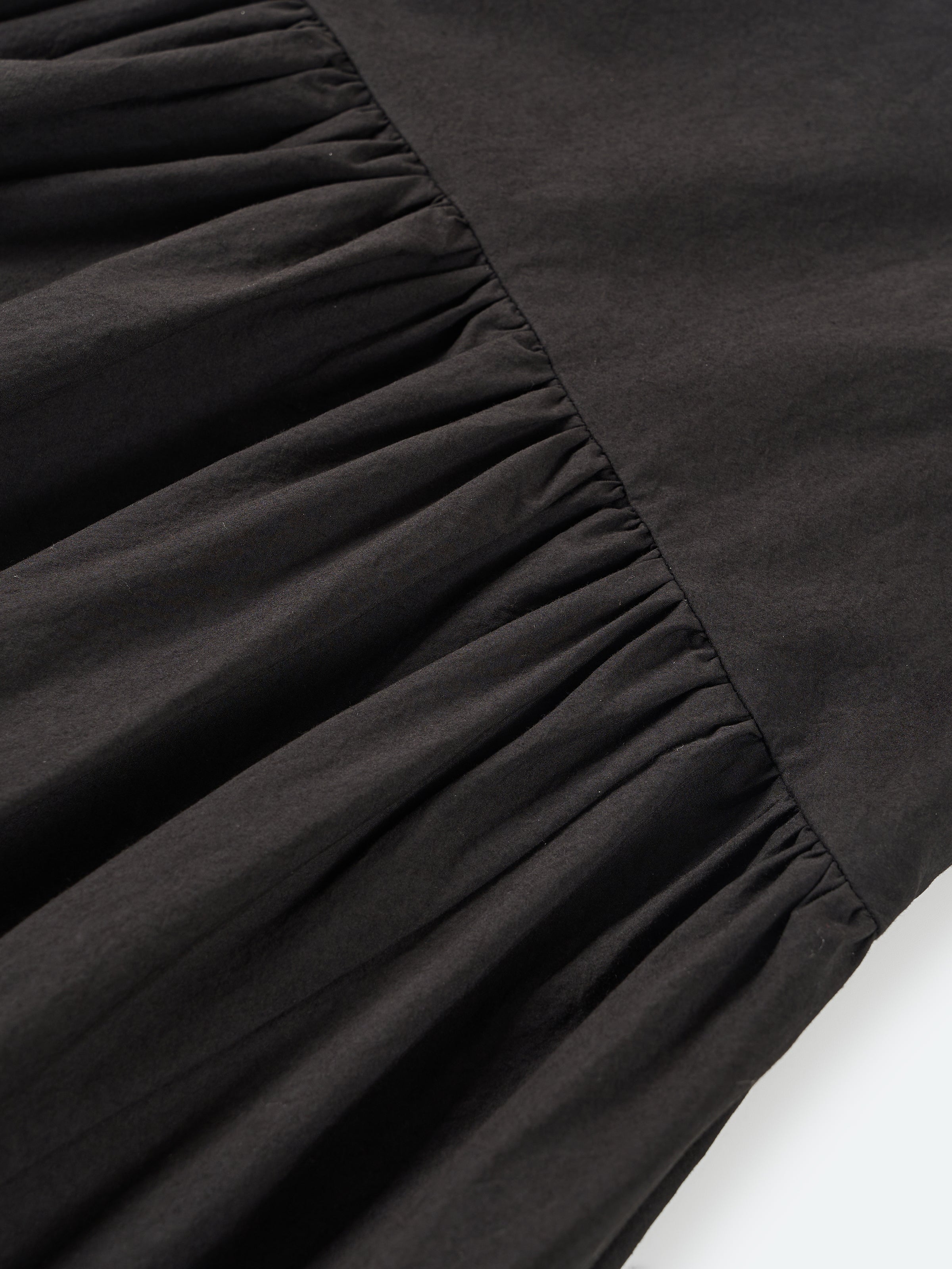 Black Washed Pima Cotton Ruched A-Line Long Skirt