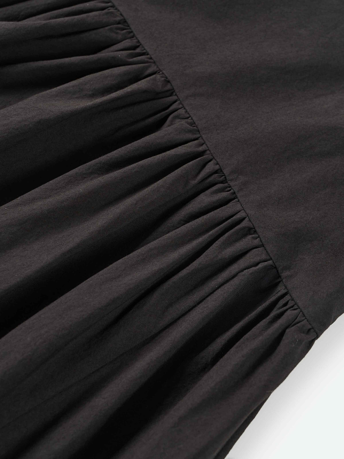 Black Washed Pima Cotton Ruched A-Line Long Skirt