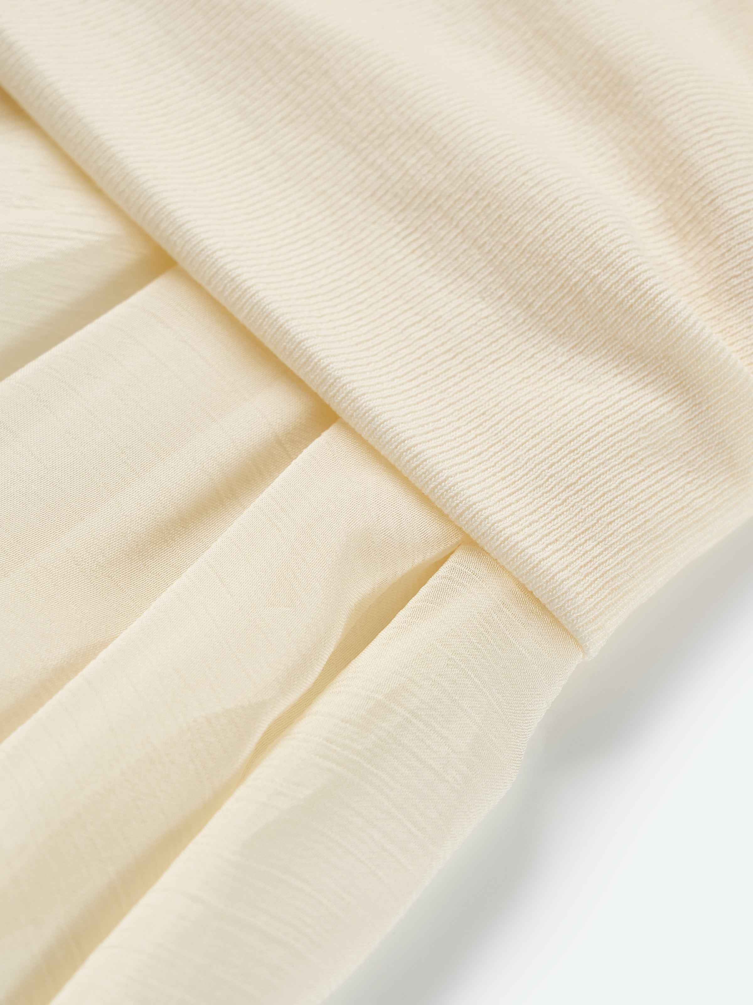 Cream White Silk Blend Gathered Waist Ruched Long Skirt