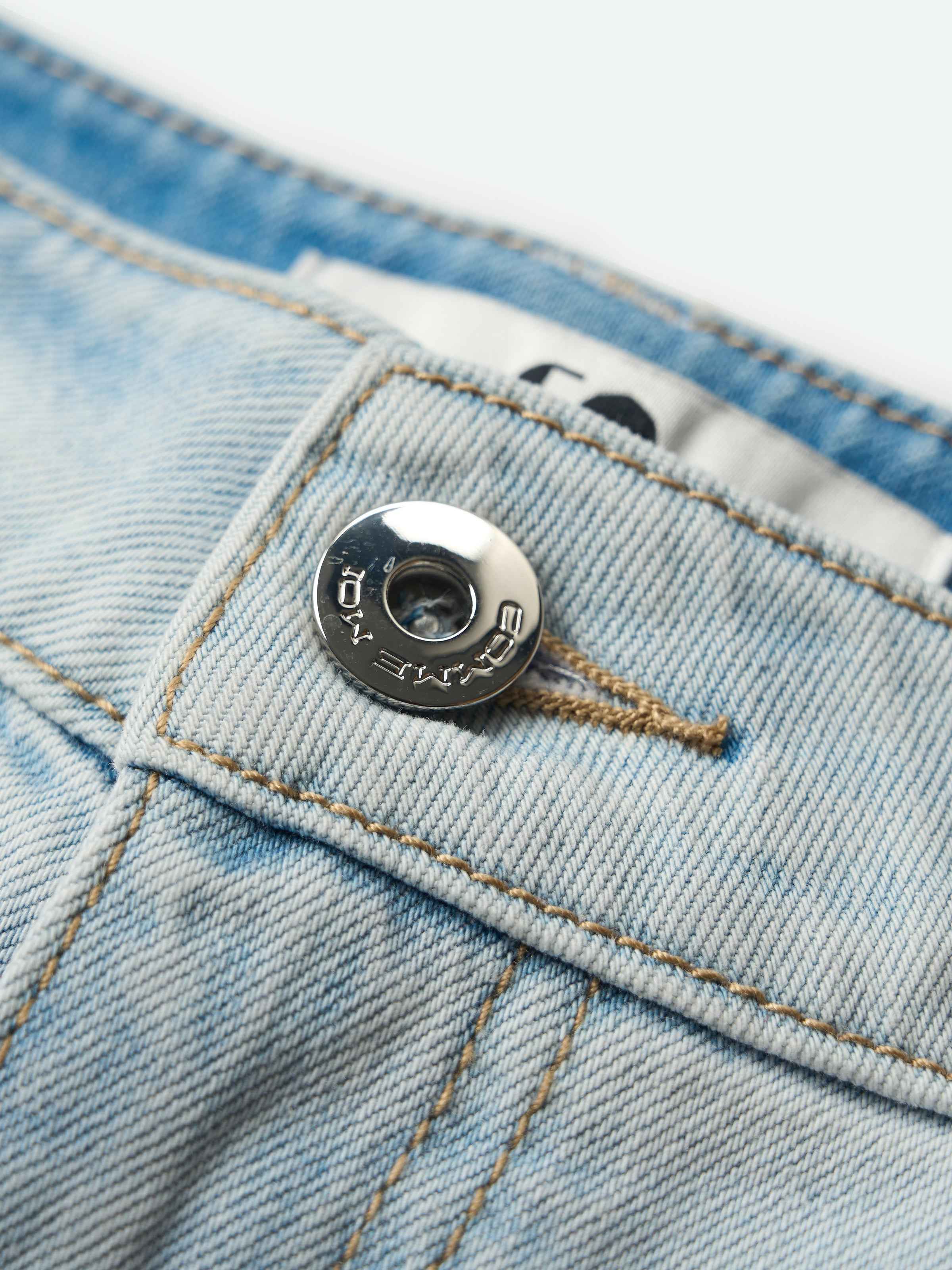Light Blue Washed Denim Curved Relaxed Tapered Trousers