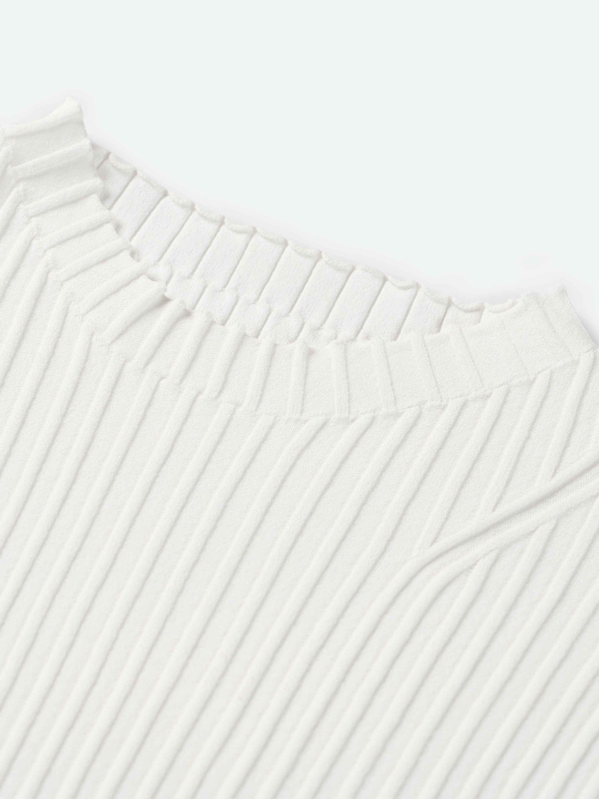 Cream White Silk Knit Patchwork Ruffle Sleeve Top