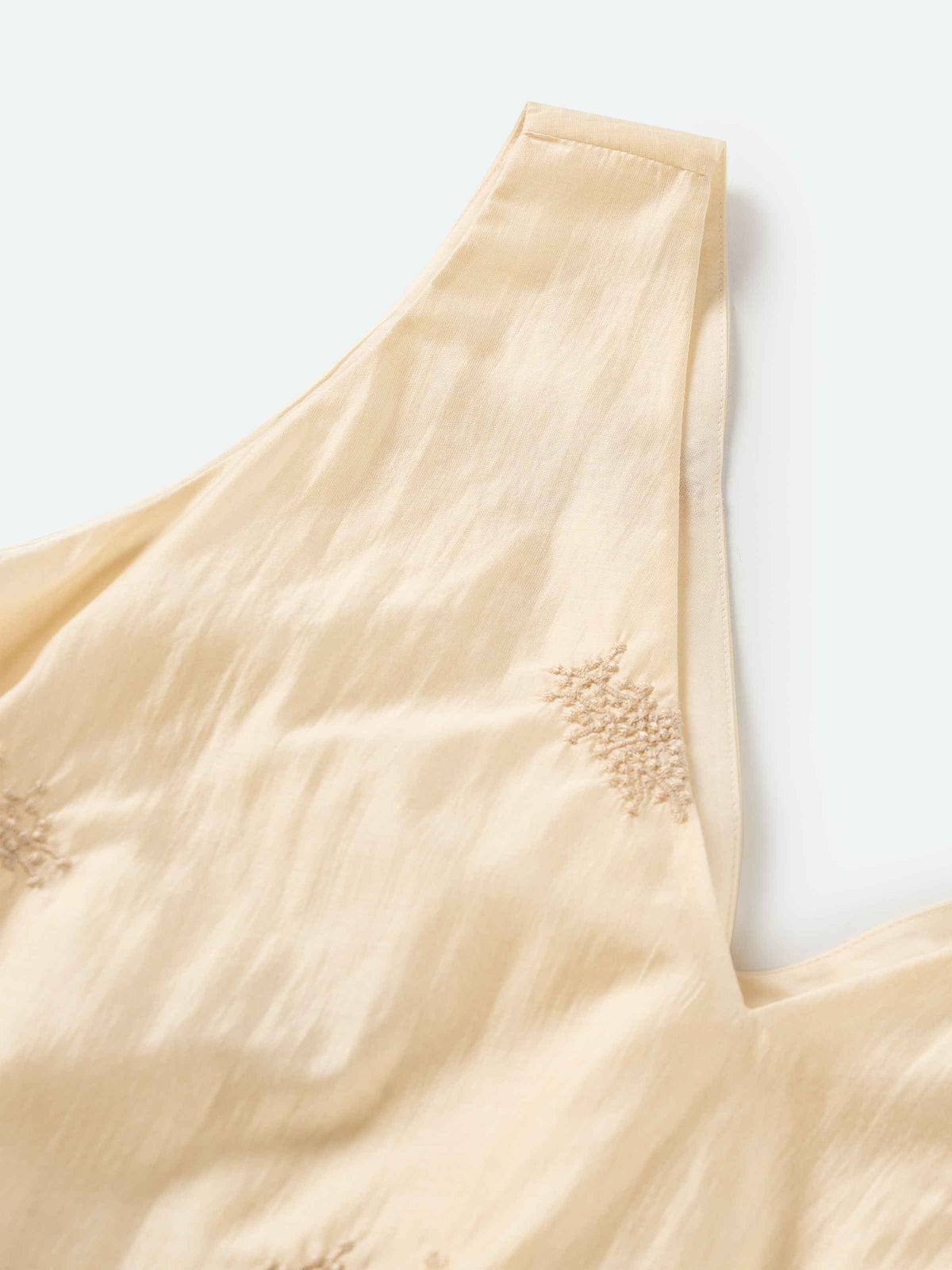 Beige Yellow Lyocell Blend V-Neck Elastic Hem Top