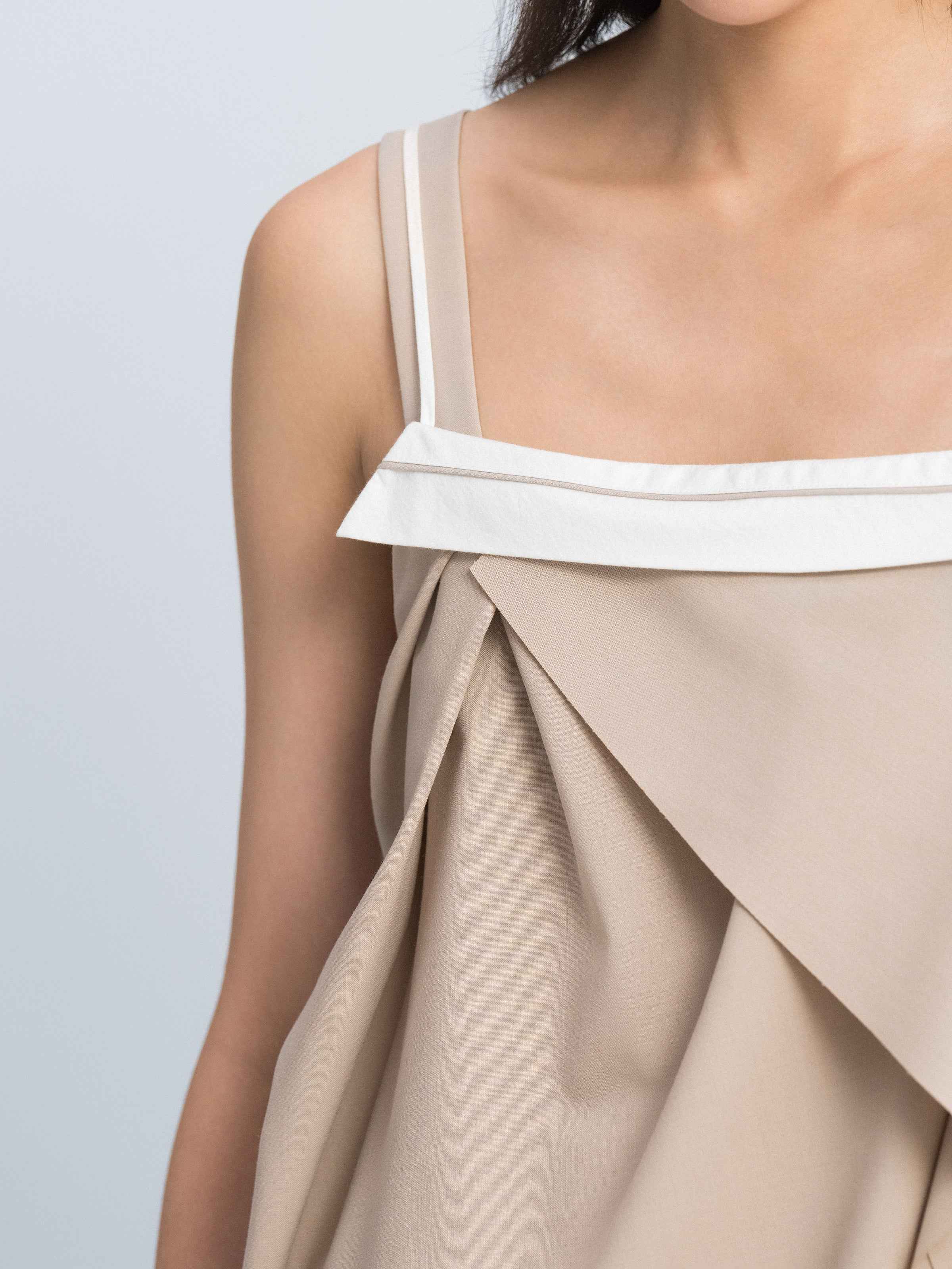 Light Khaki Worsted Wool Irregular Cocoon Strap Slip Dress