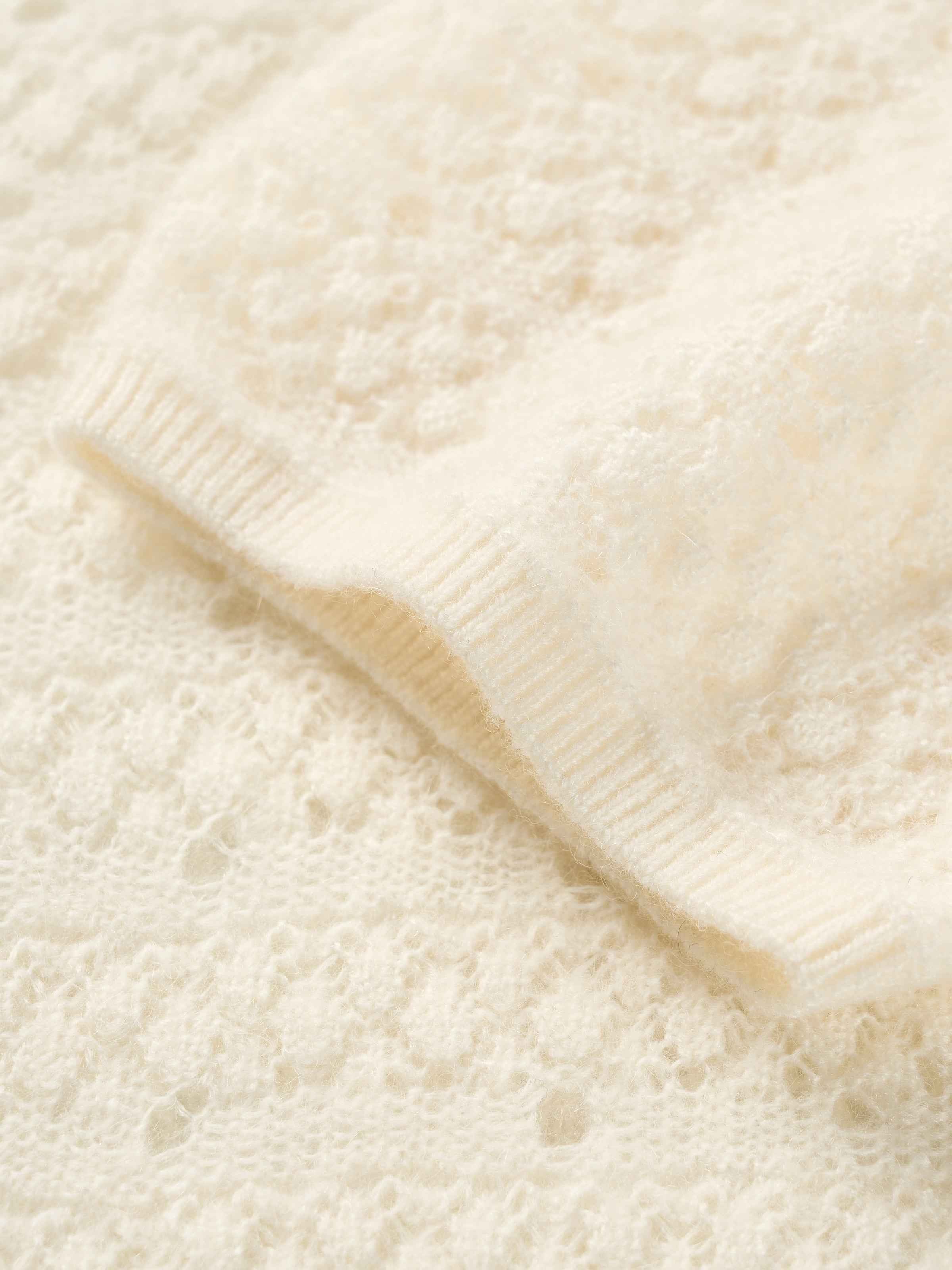 Off White Alpaca Wool Tencel Openwork Knit Pullover