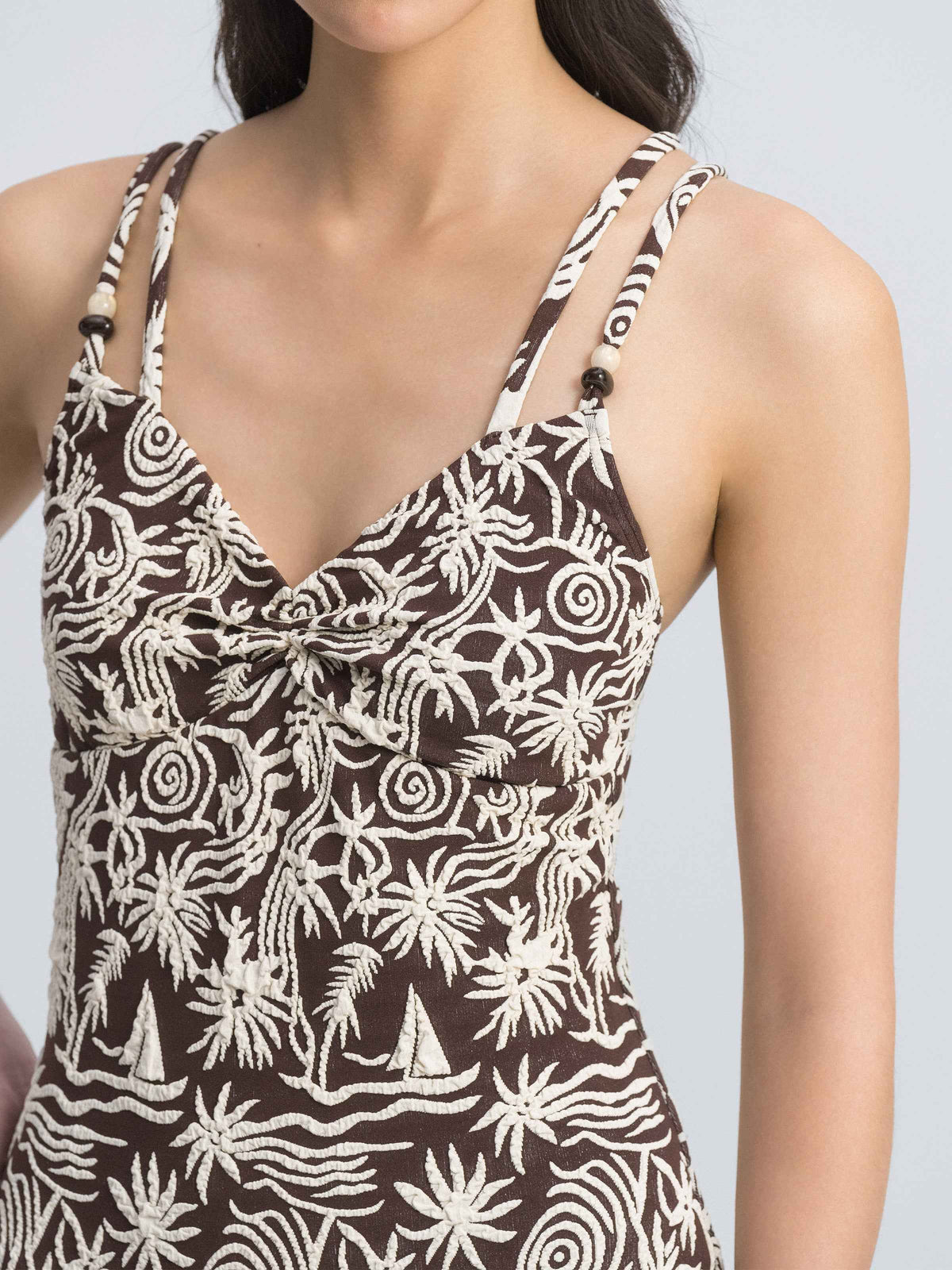 Pattern Swimwear Ruched Neck Cross Strap One-Piece Swimsuit