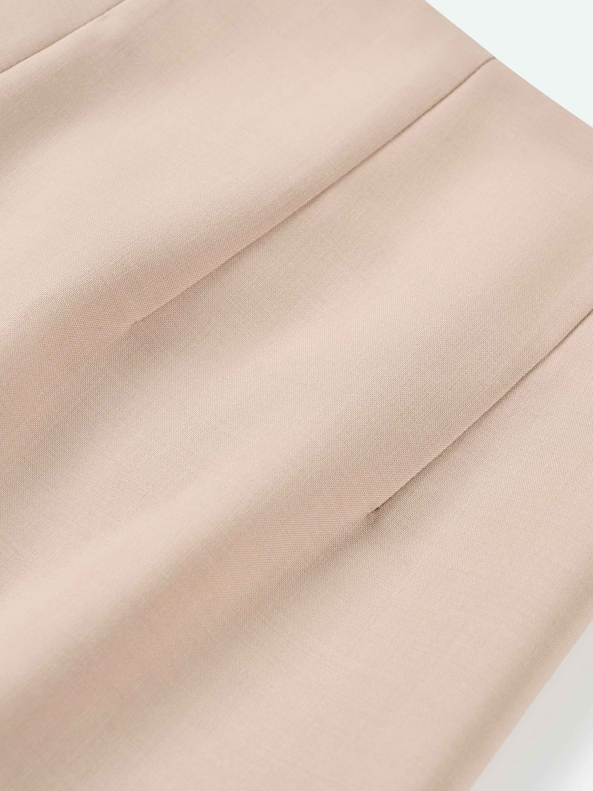 Light Khaki Worsted Wool Double Pleat Wide-Leg Trousers