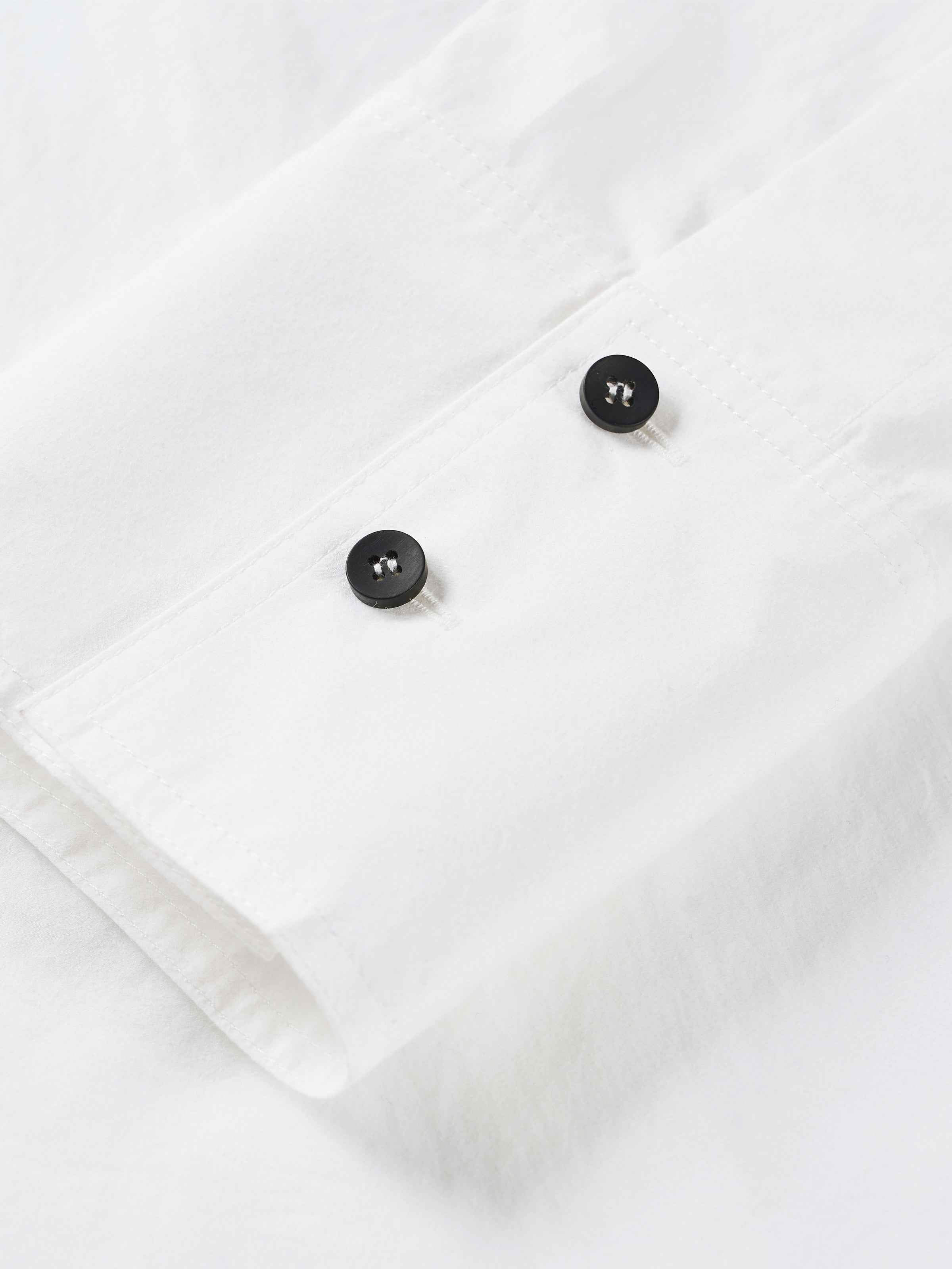 Off White Cotton Crinkle Contrast Button Side Slit Shirt