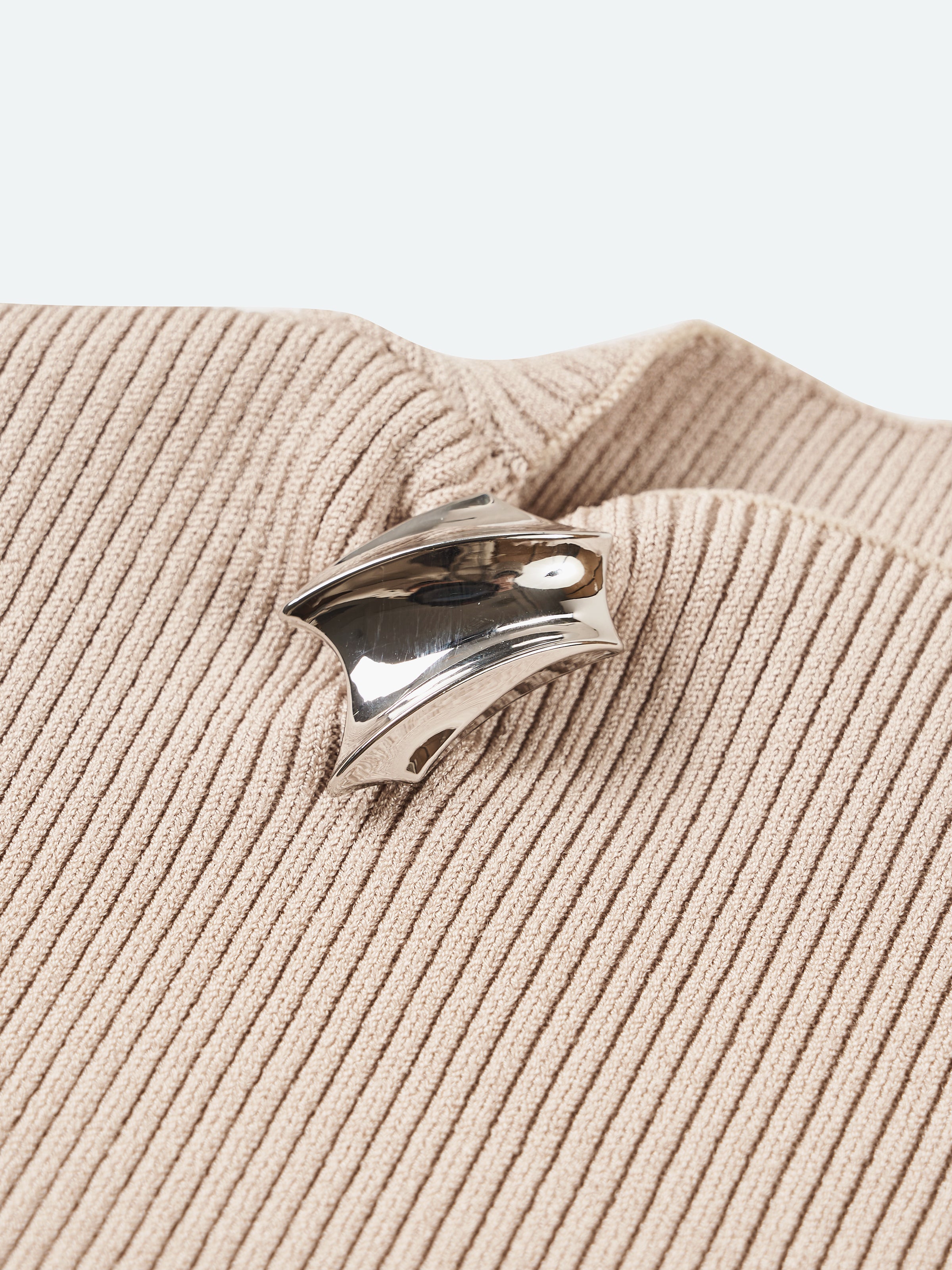 Beige Cotton Poly Viscose Spliced Ruched Long-Sleeve Top