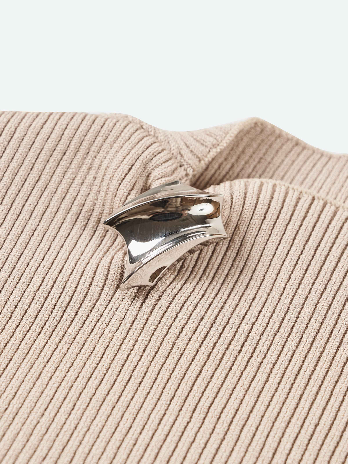 Beige Cotton Poly Viscose Spliced Ruched Long-Sleeve Top