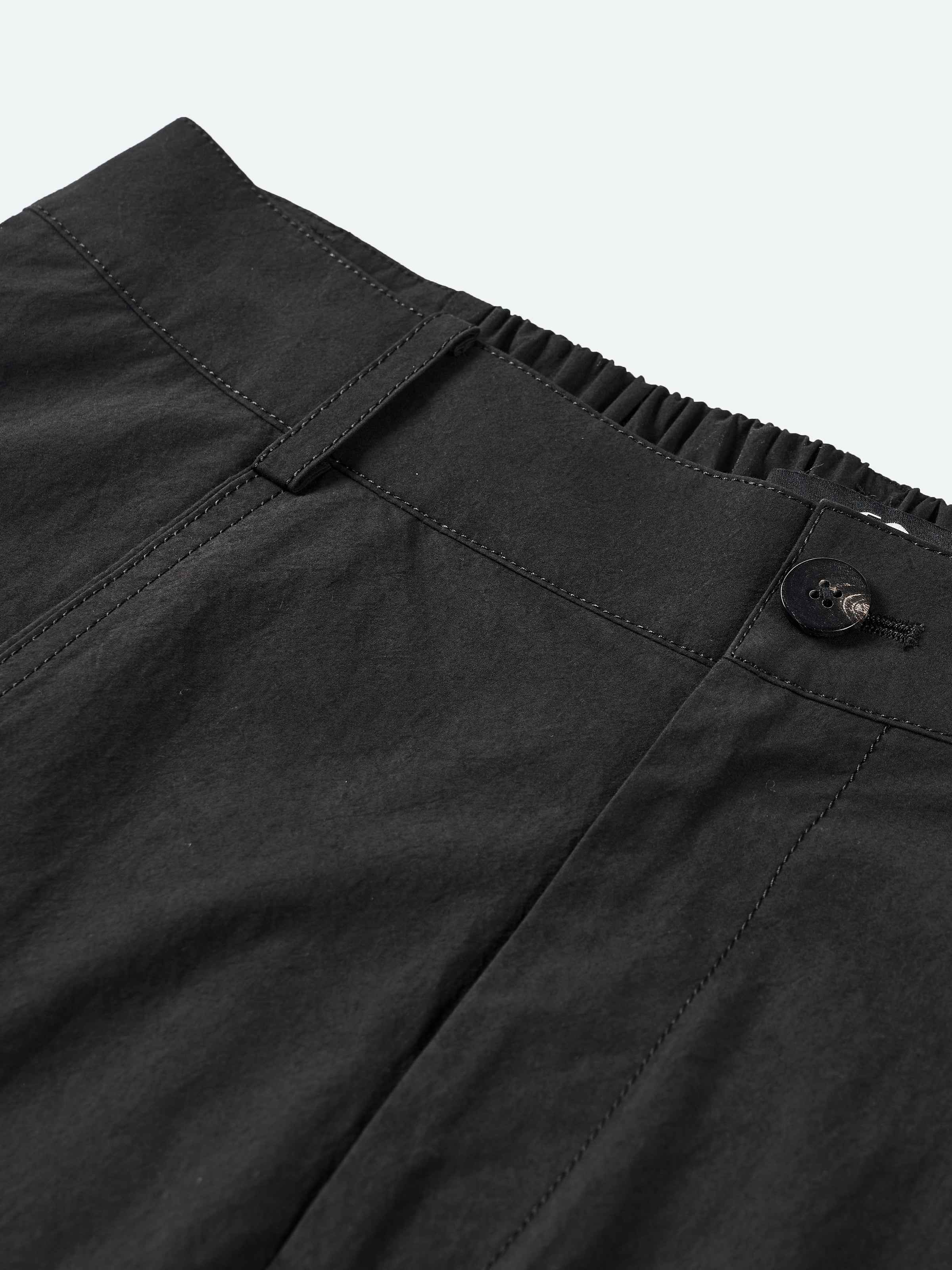 Black Washed Pima Cotton Tapered Pocket Flap Trousers
