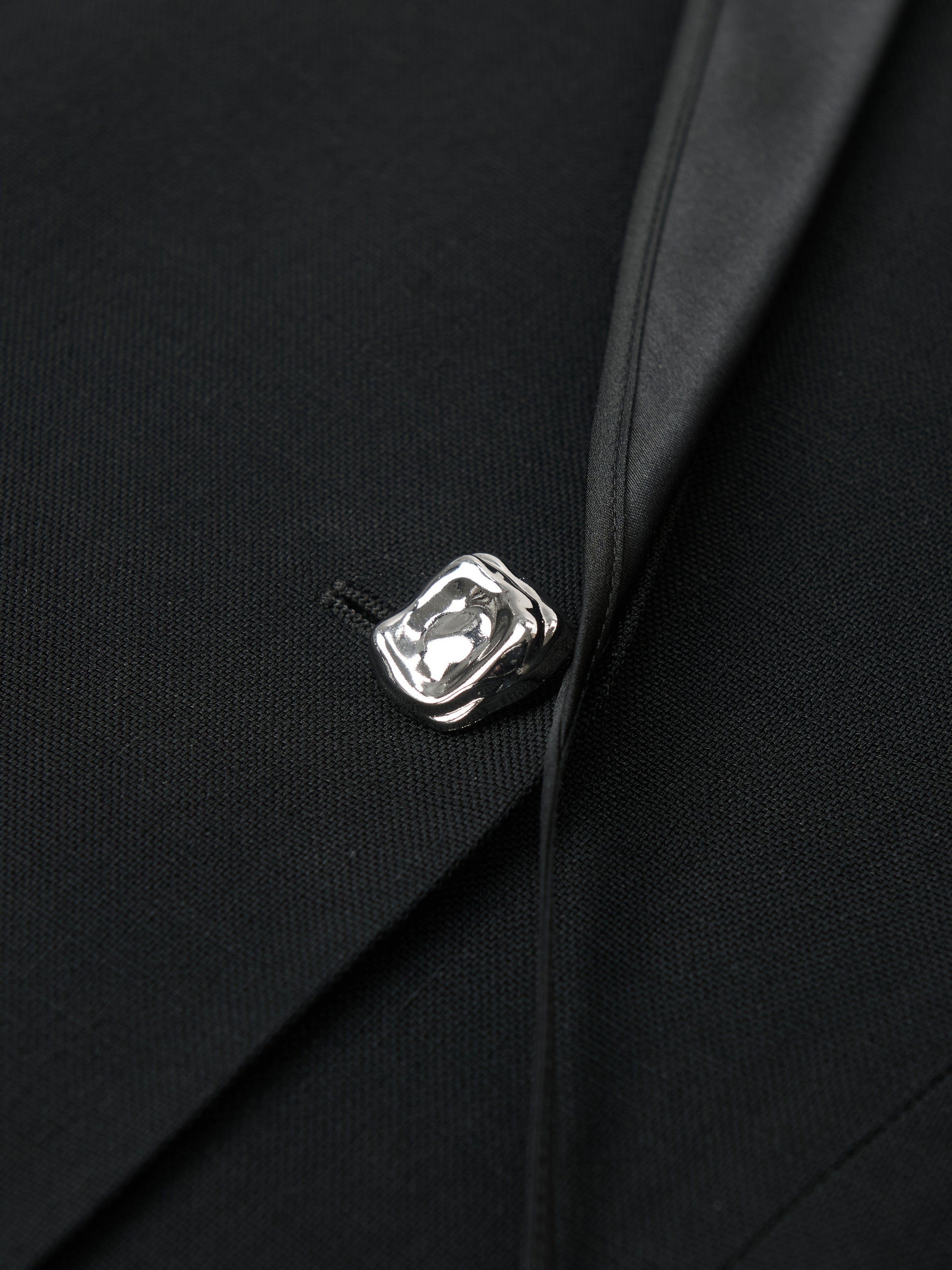Black Diacetate Linen Weave V-Neck Metal Hardware Blazer