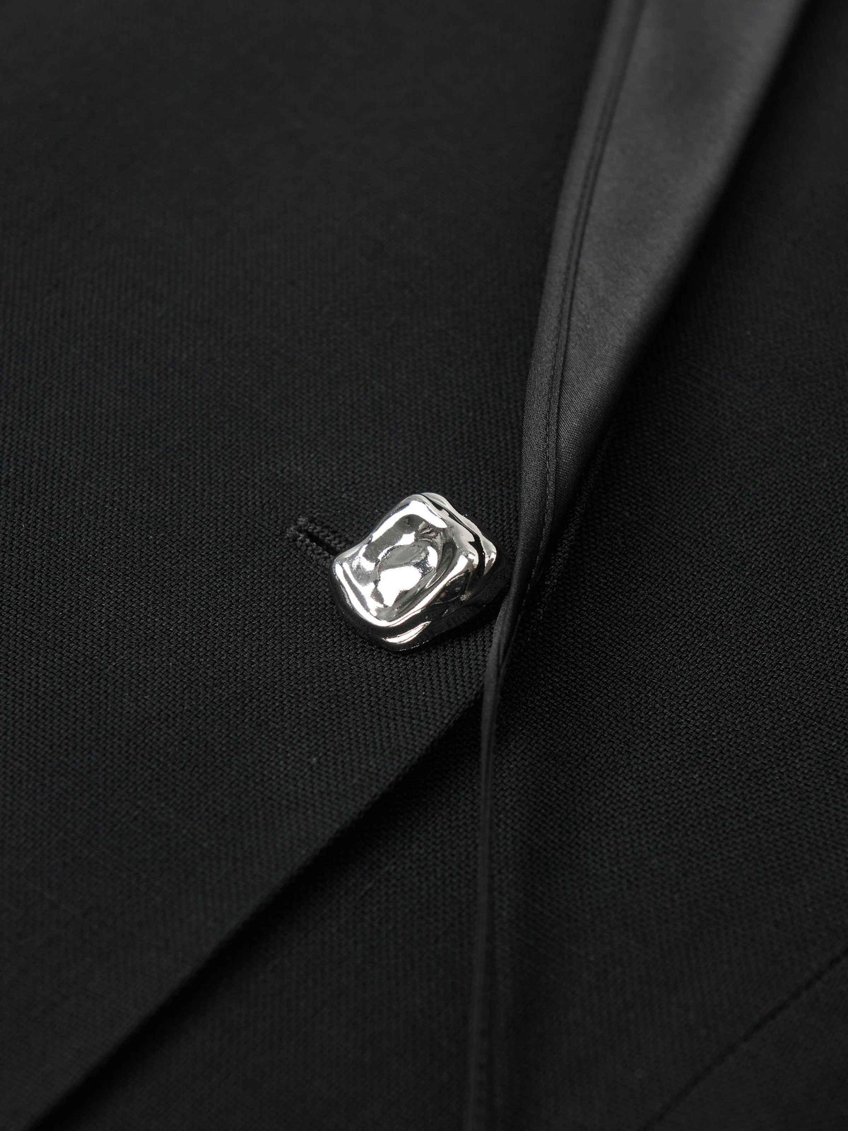 Black Diacetate Linen Weave V-Neck Metal Hardware Blazer