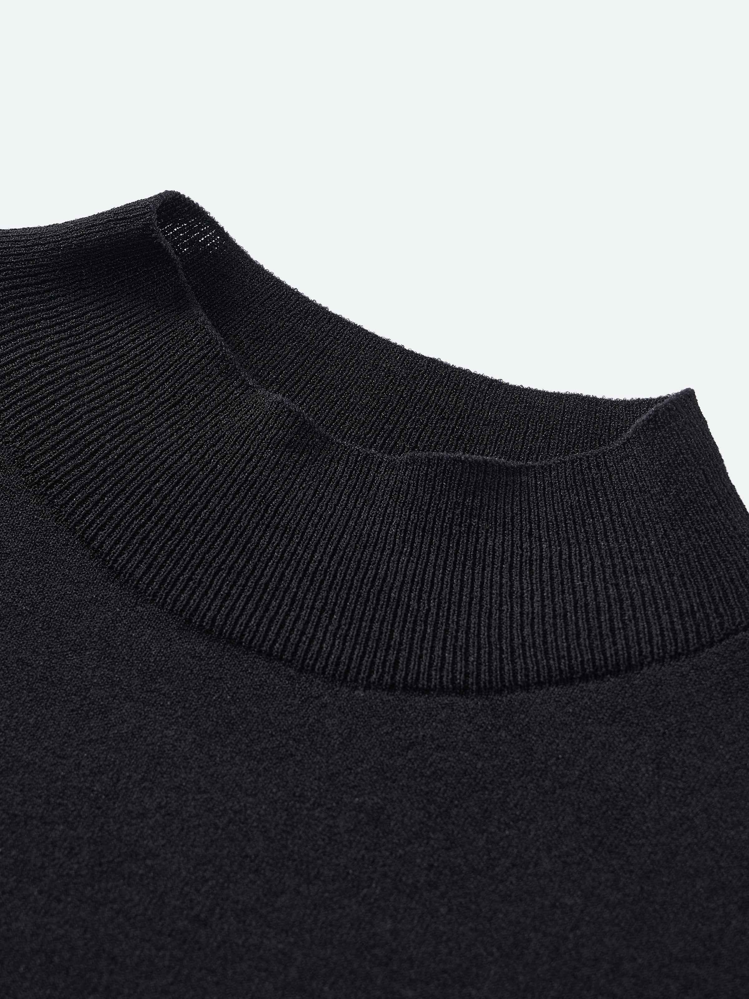 Black Viscose Nylon Seamless Ribbed Hem Slim Knit Pullover