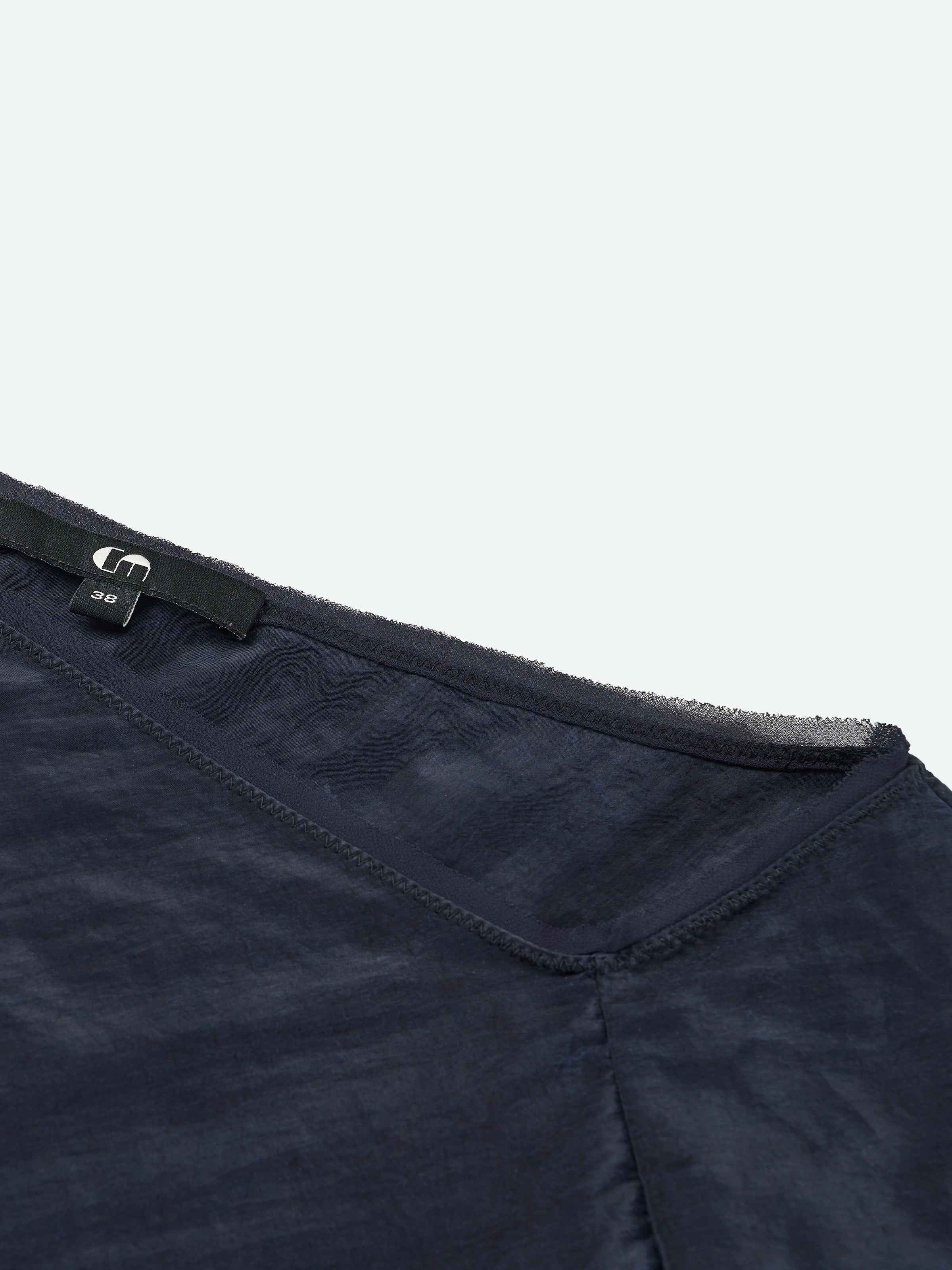 Navy Blue Tencel Snow-Washed Asymmetric Sleeve Cocoon Top