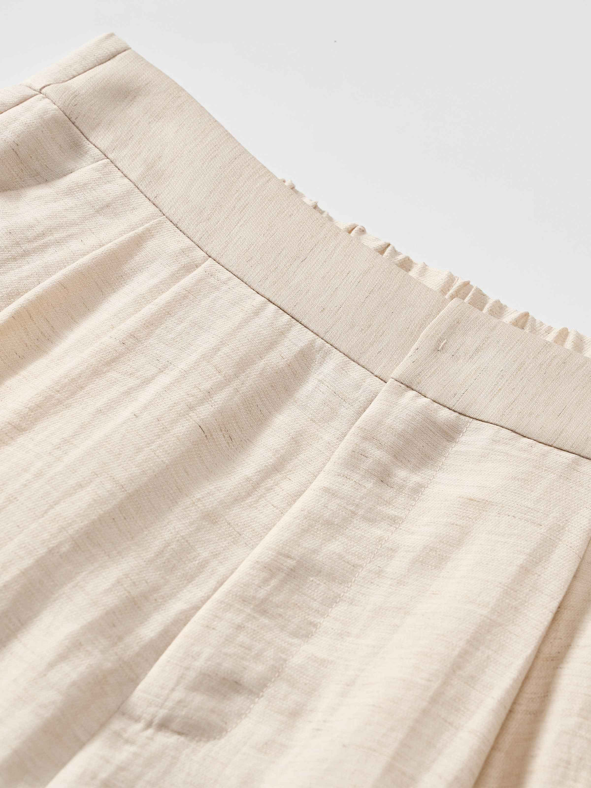 Cream White Linen Elastic Back Wide-Leg Trousers
