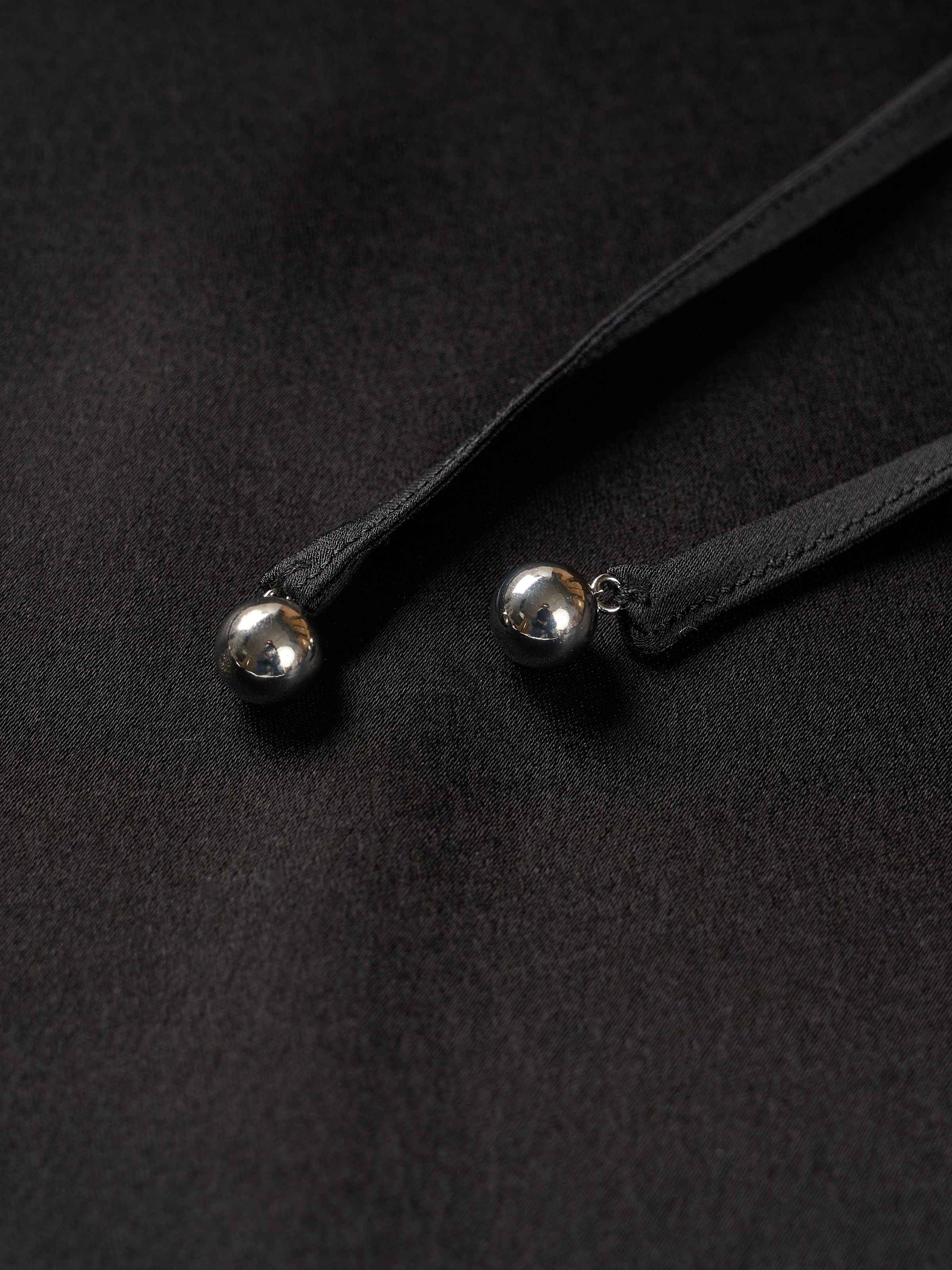Black Acetate Double Satin Boat Neck Crossover Top