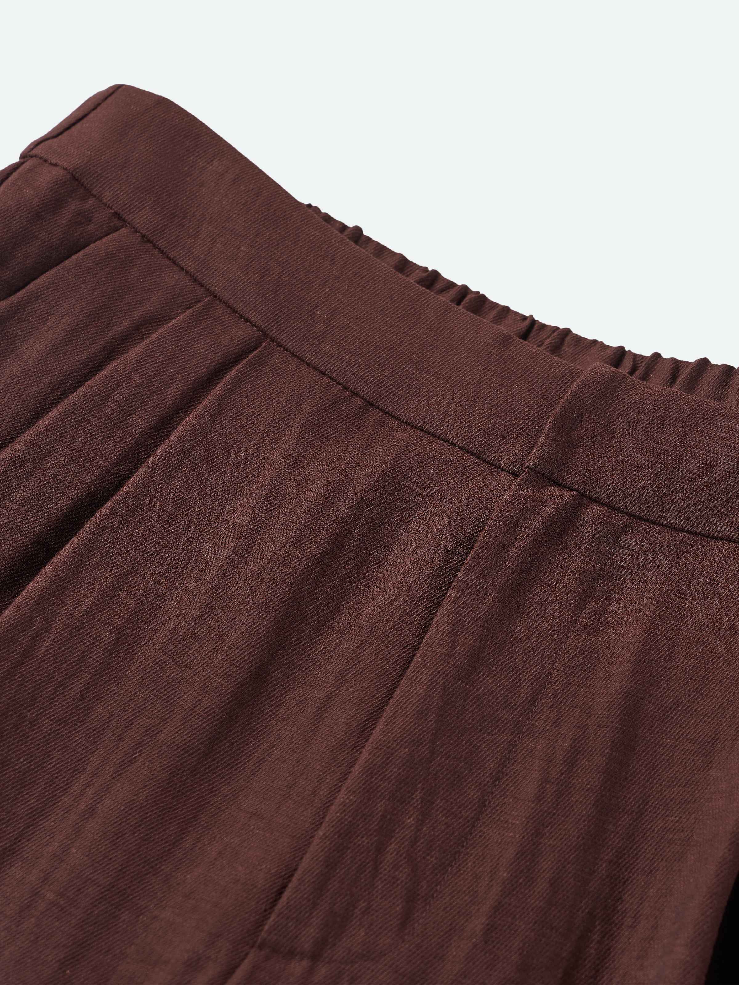 Coffee Brown Linen Blend Elastic Back Wide-Leg Trousers