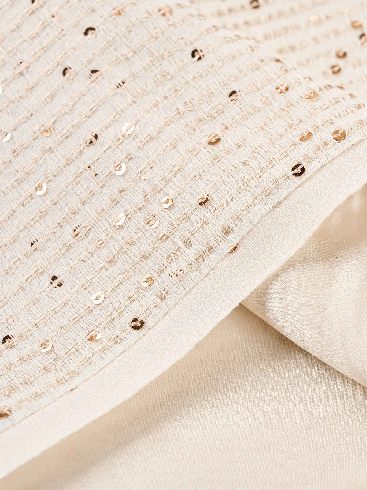 Beige Sequin Stripe V-Neck Satin Belt Blazer