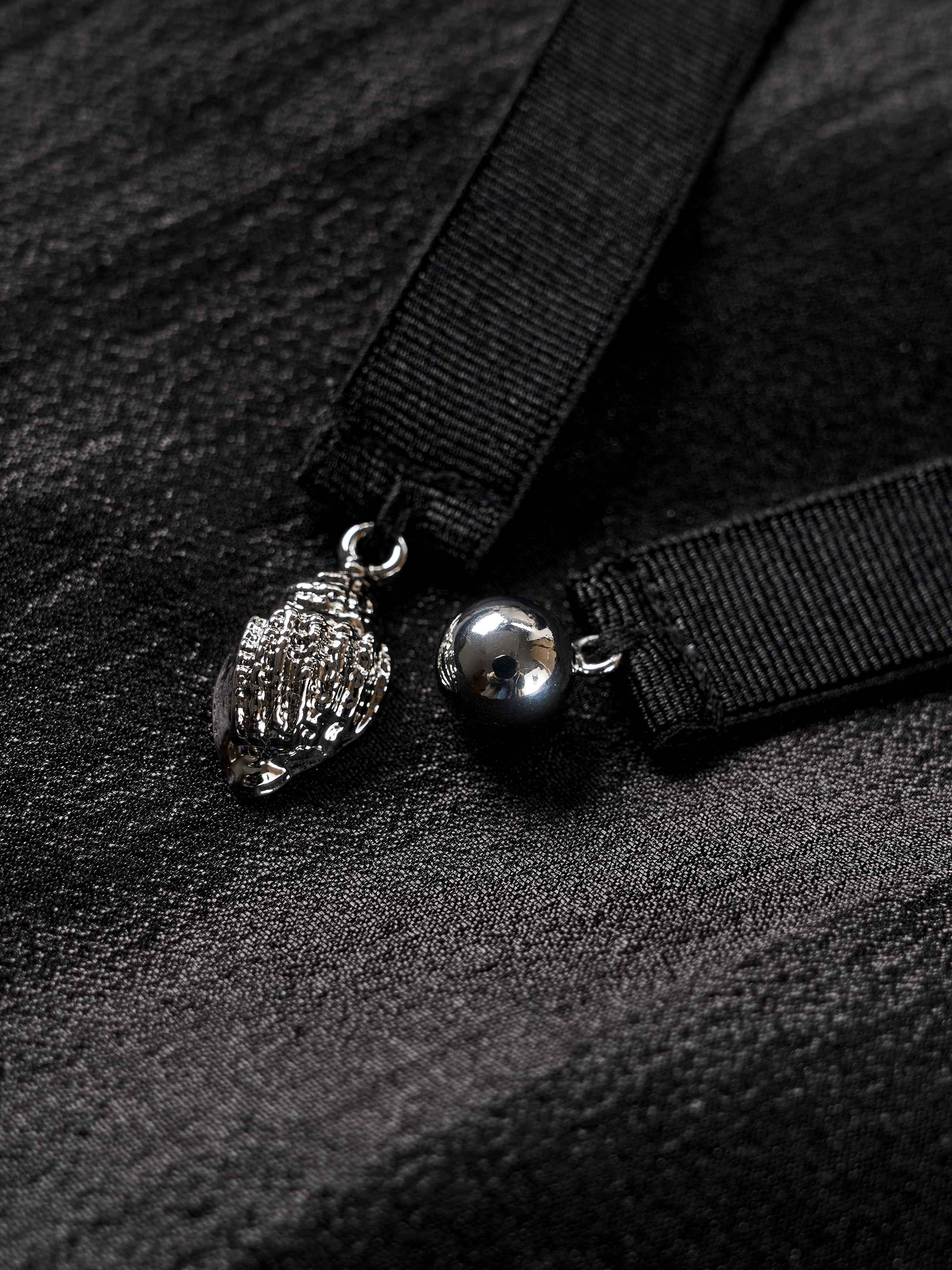 Black Shiny Silk Cropped Drop-Shoulder Drawstring Jacket