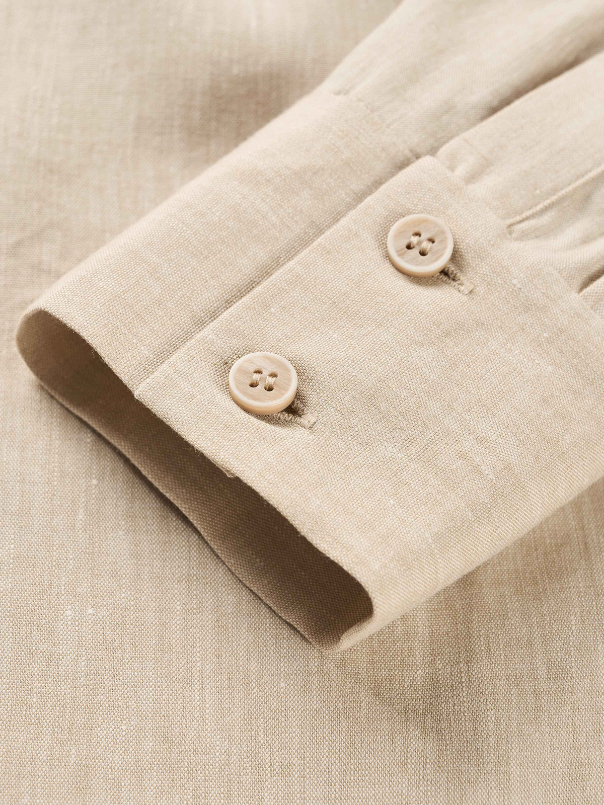 Light Khaki Linen Stand Collar 3D Pocket Long-Sleeve Shirt