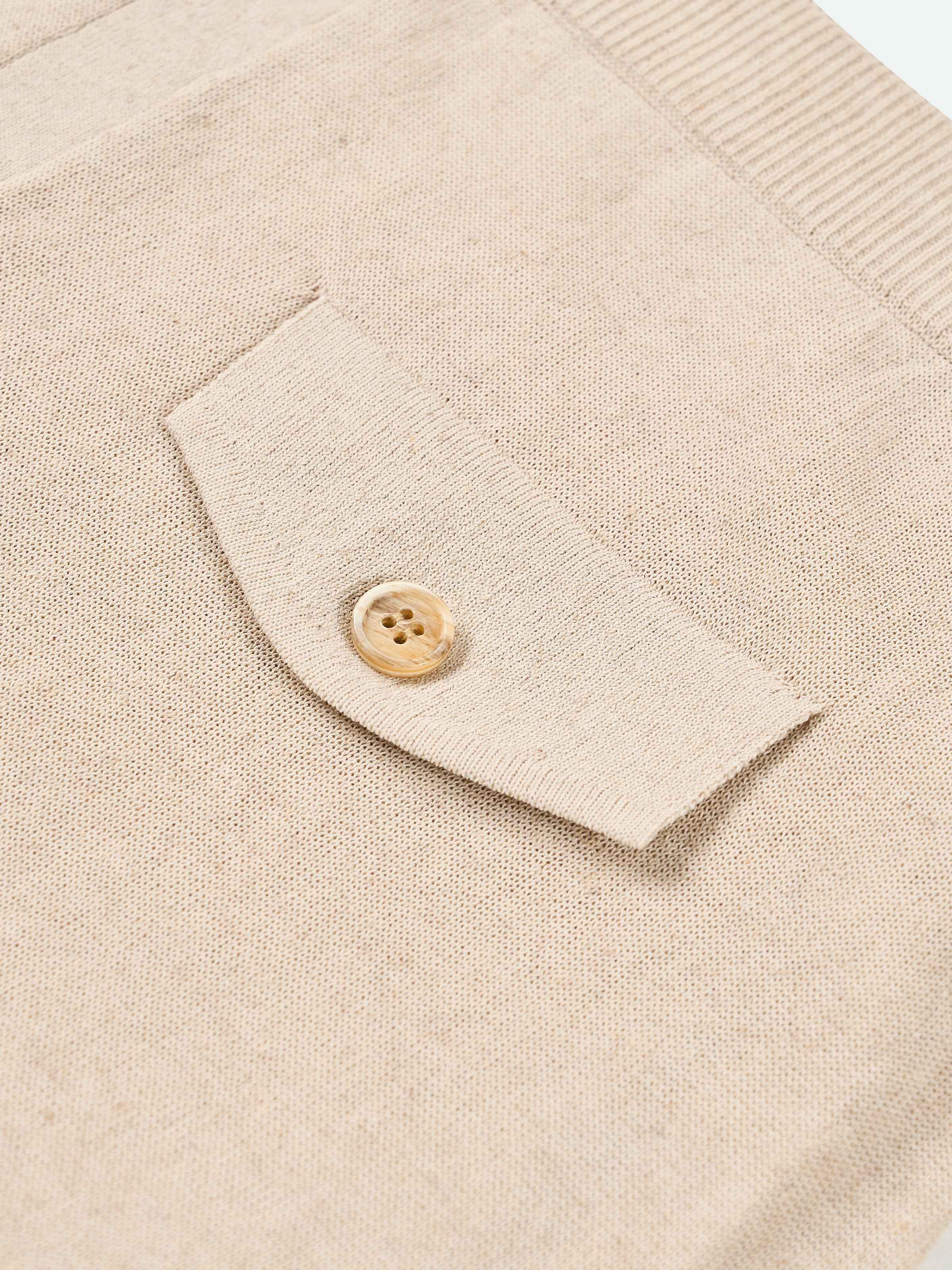 Beige Cotton Linen Knit Straight Patch Pocket Midi Skirt
