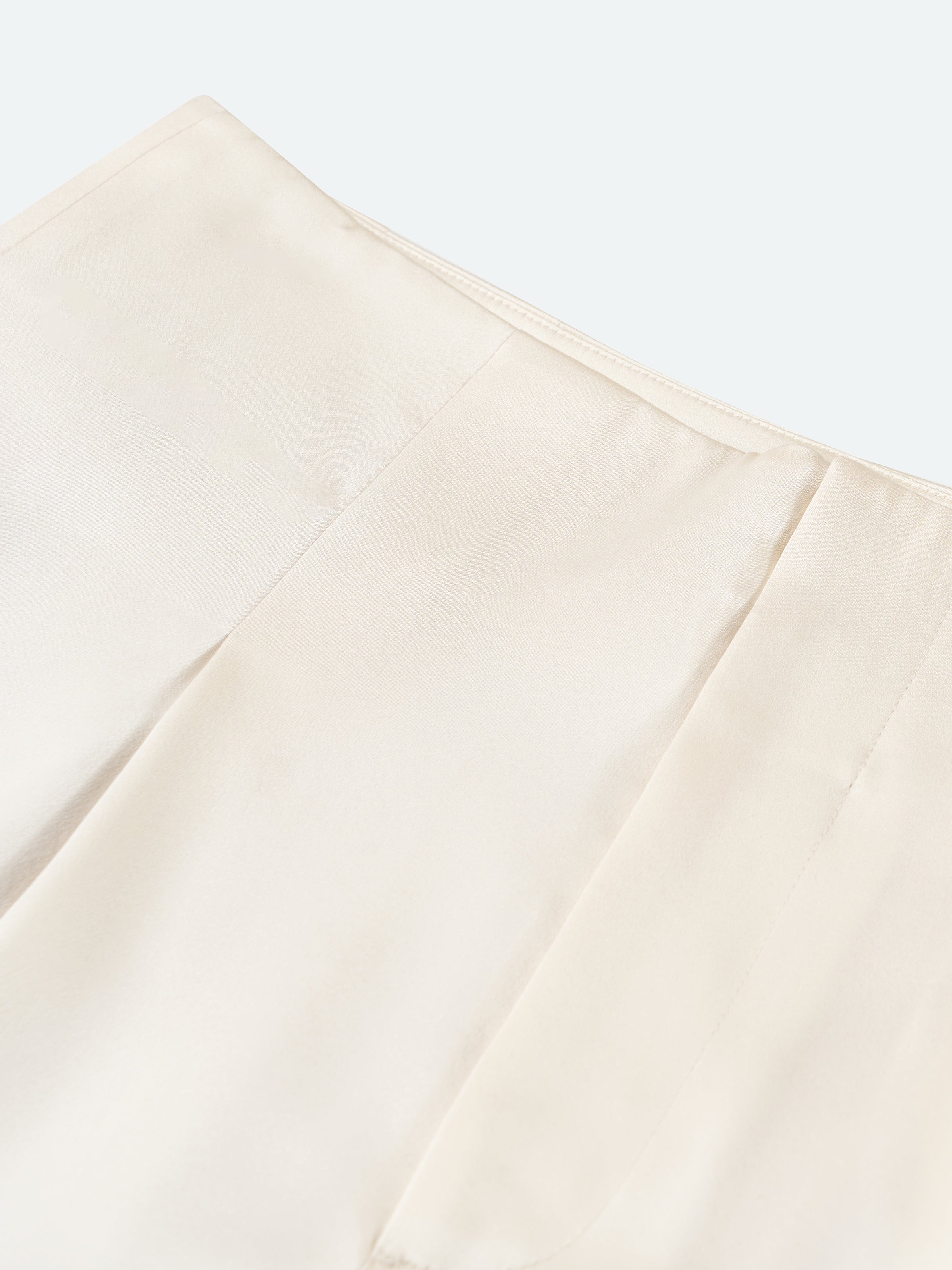Beige Yellow Mulberry Silk Satin Double Pleat Wide-Leg Trousers